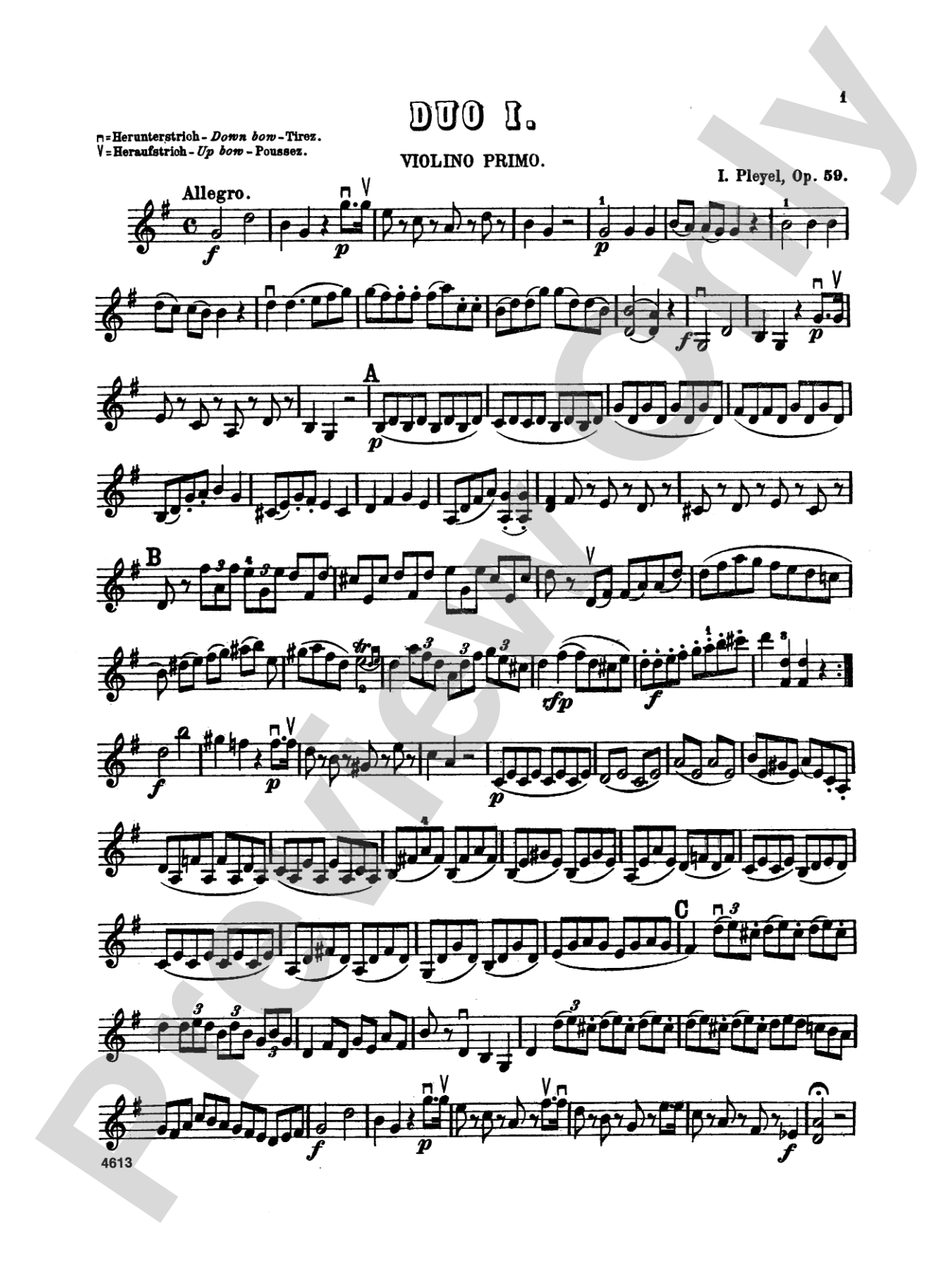 Pleyel: Six Easy Duets, Op. 59: Violin Book