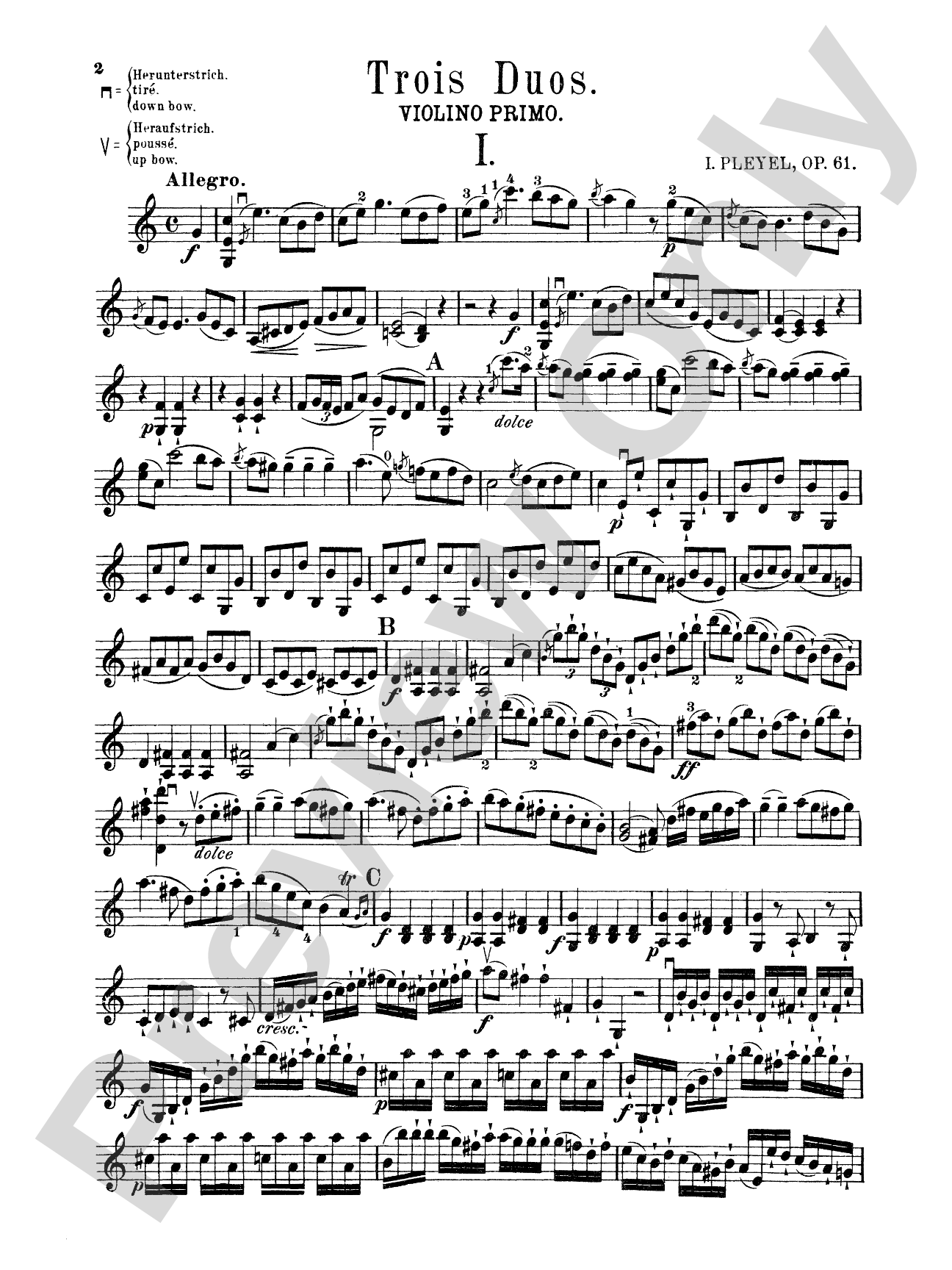 Pleyel: Three Duos, Op. 61: Violin Book