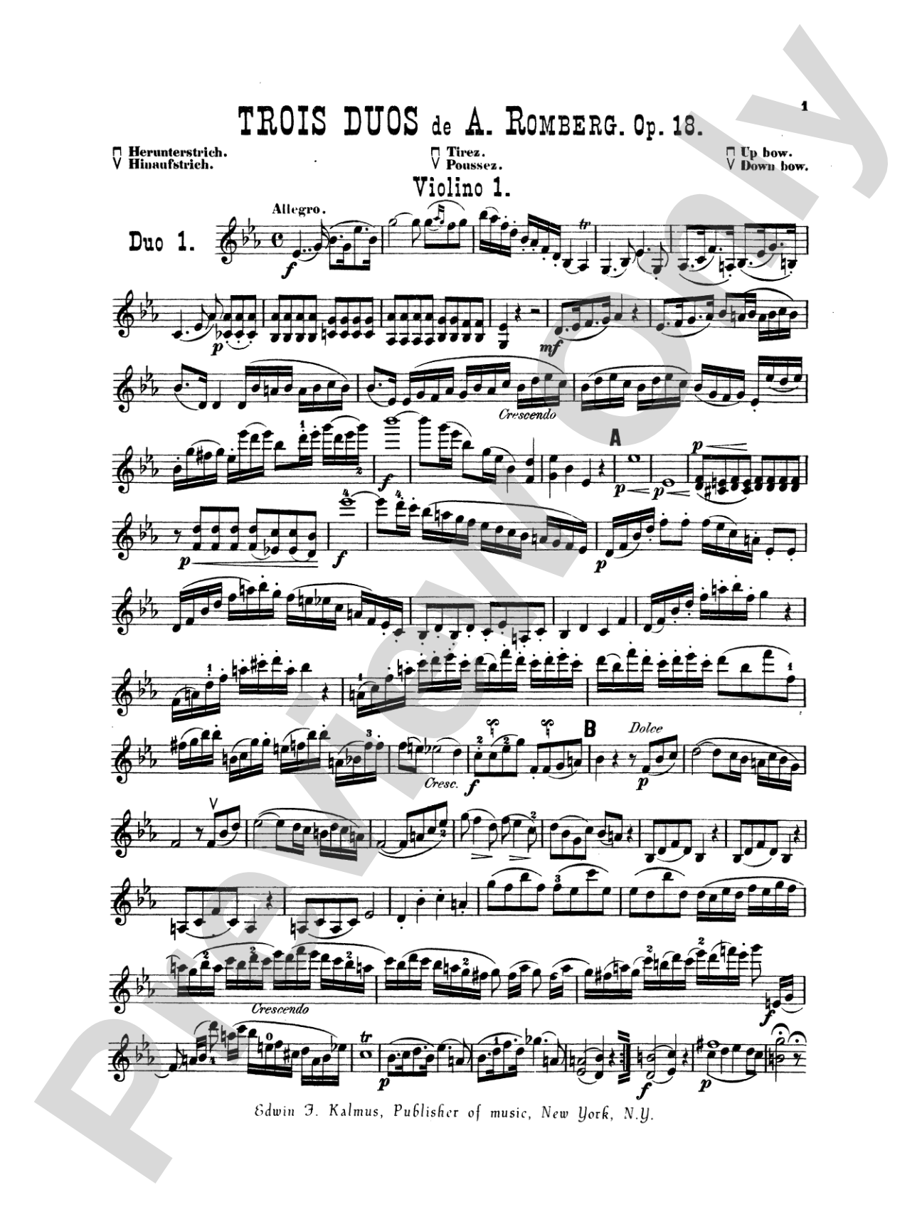 Romberg: Three Duets, Op. 18: Violin Book