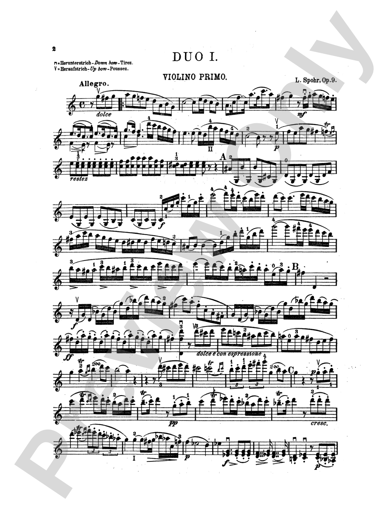 Spohr: Two Duets, Op. 9: Violin Book