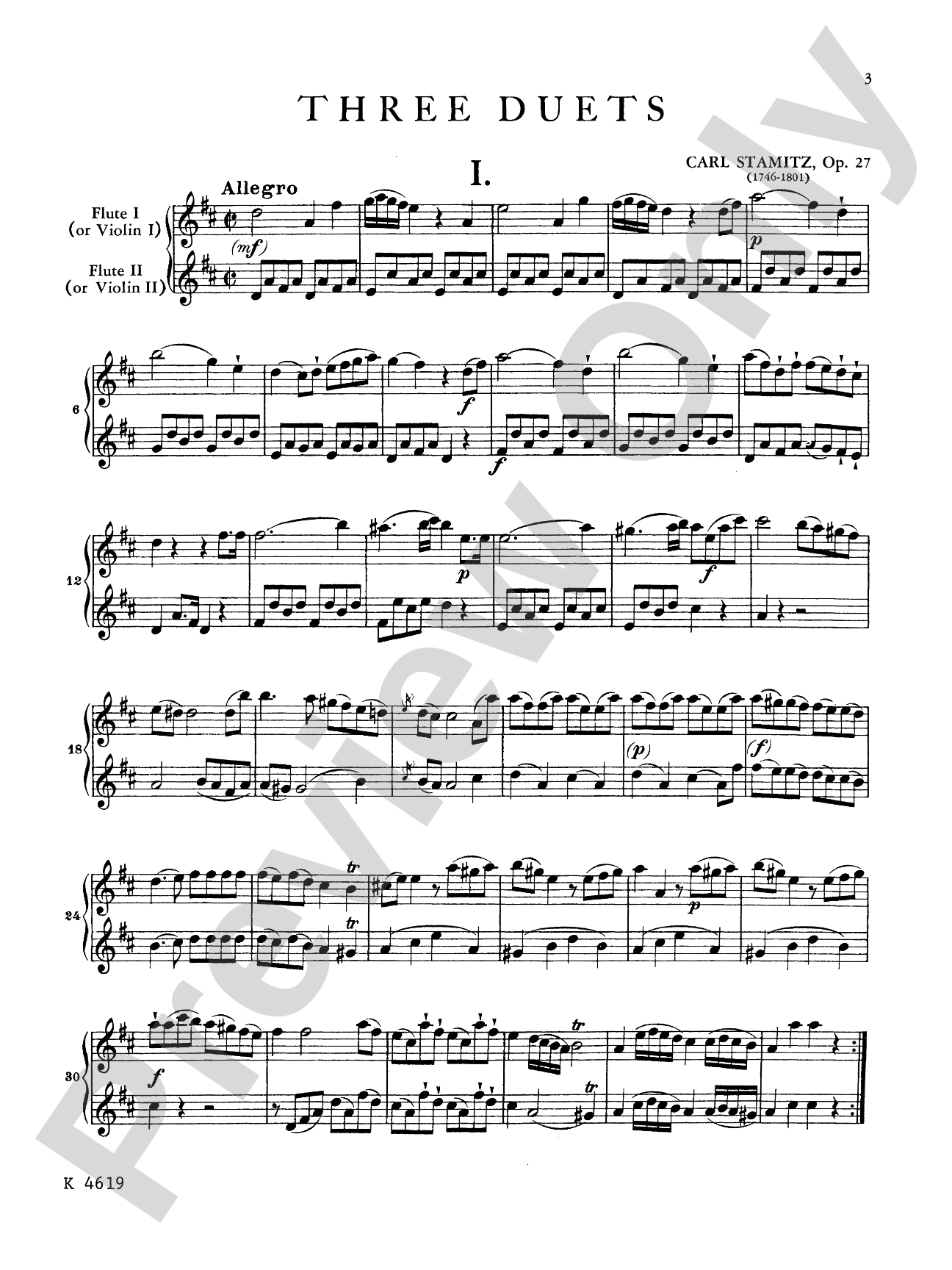 Stamitz: Three Duets, Op. 27 (for two violins or two flutes): 2 Violins or 2 Flutes Book