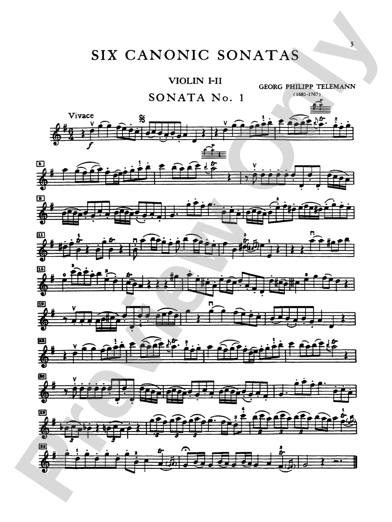 Telemann: Six Canonic Sonatas: Violin Book