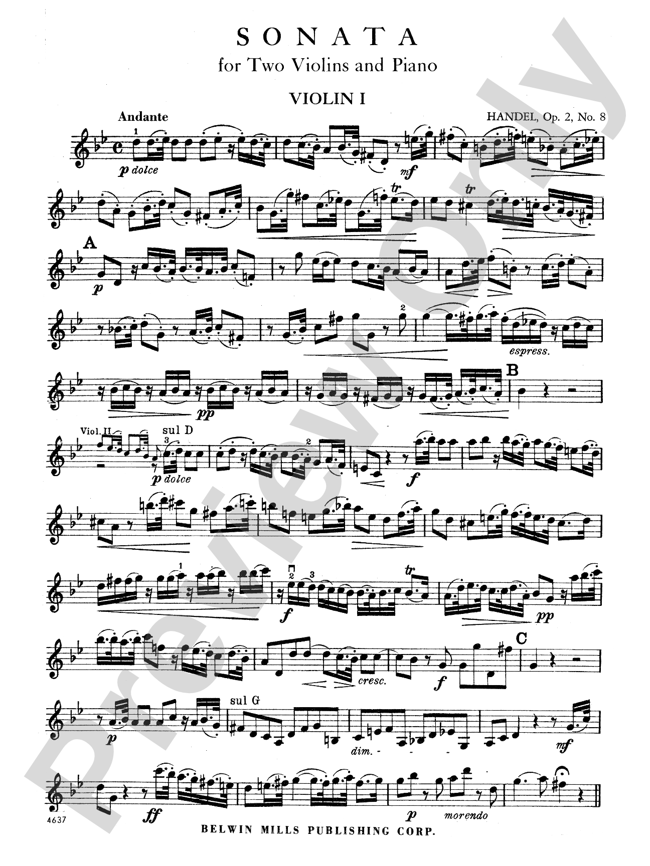 Handel: Sonata in G Minor, Op. 2, No. 8: Violin Book