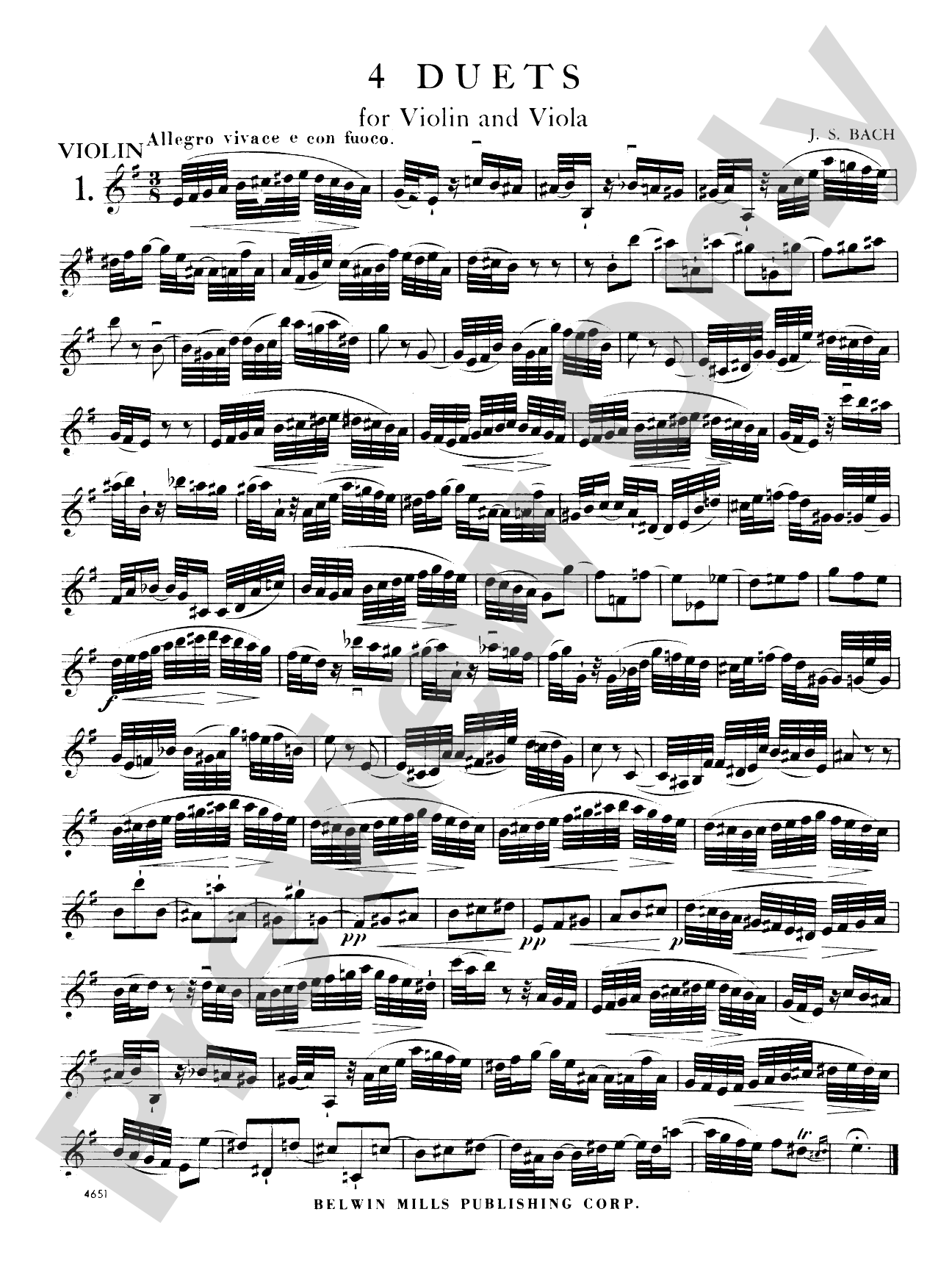 Bach: Four Duets for Violin and Viola: String Duo Book