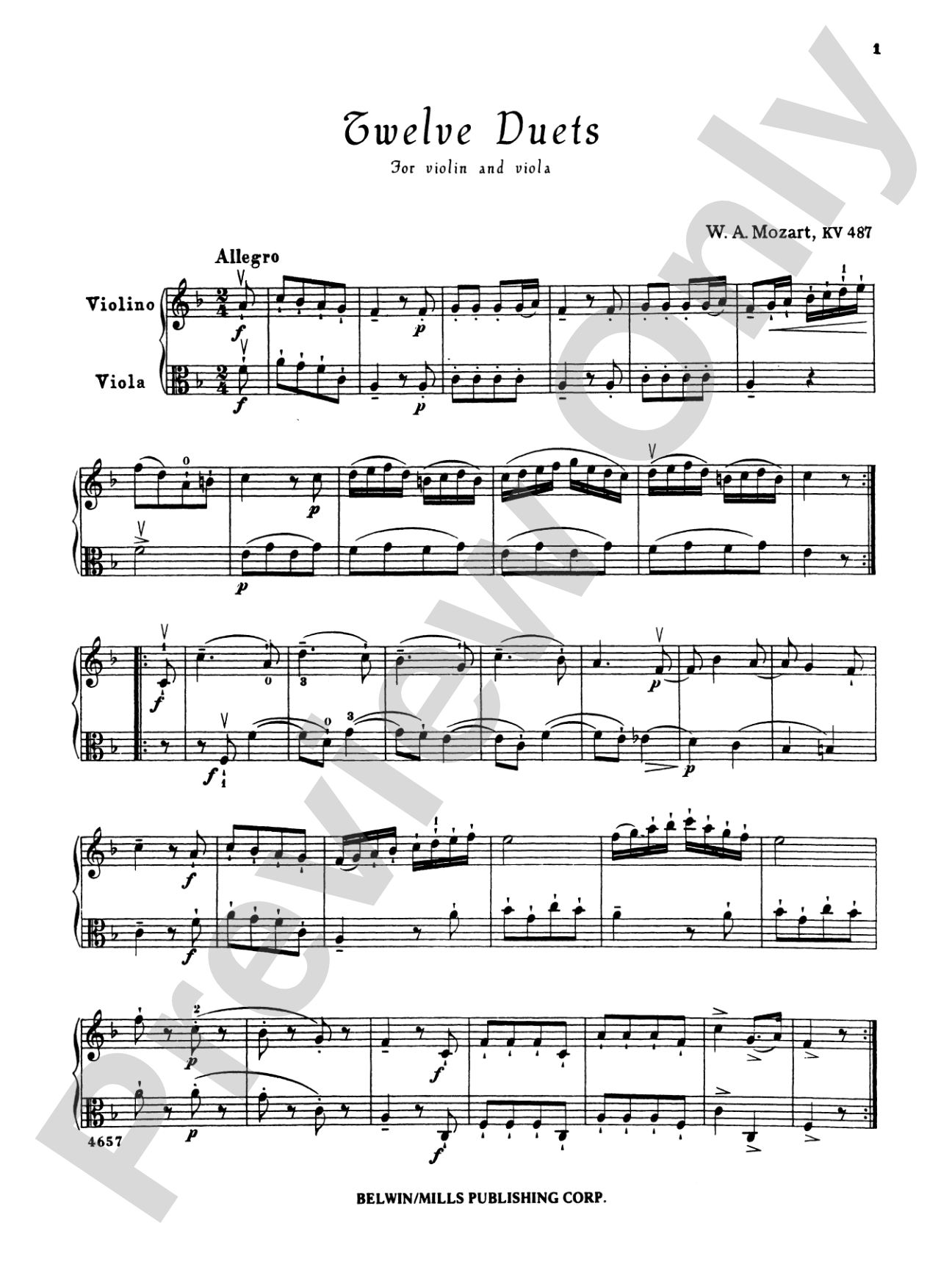 Mozart: Twelve Duets, K. 487 (Arranged): String Duo Book