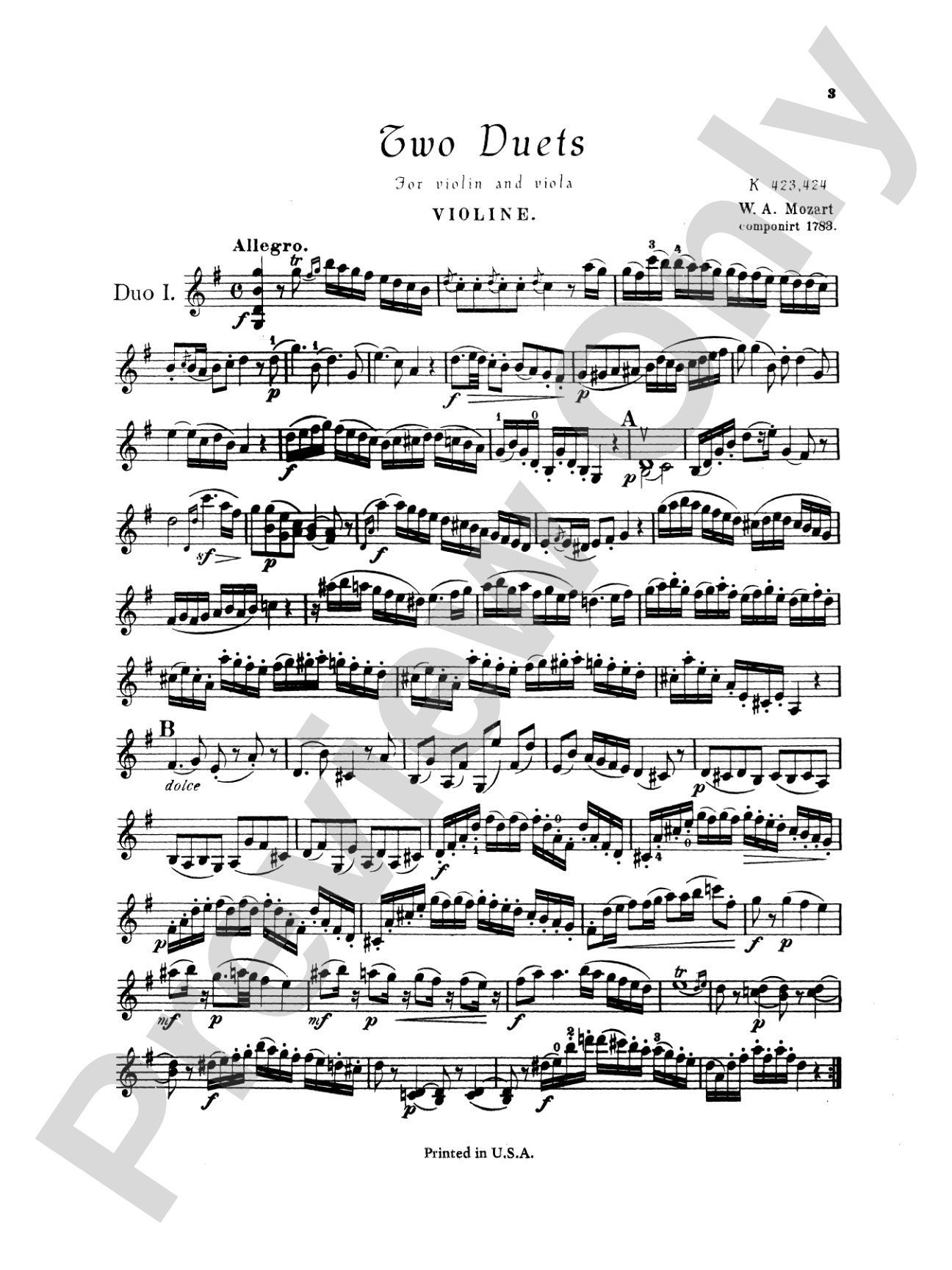 Mozart: Two Duets, K. 423, K. 424: String Duo Book