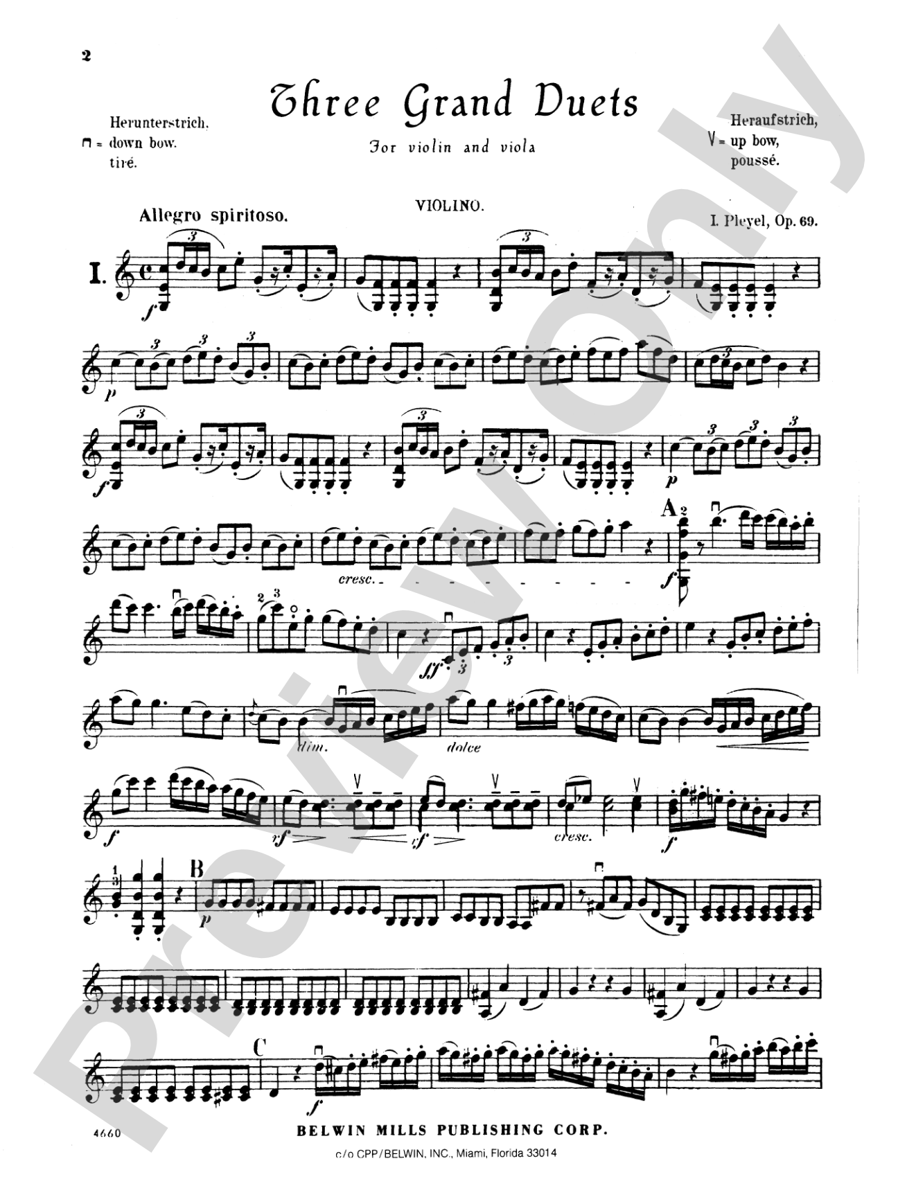 Pleyel: Three Grand Duets, Op. 69: String Duo Book