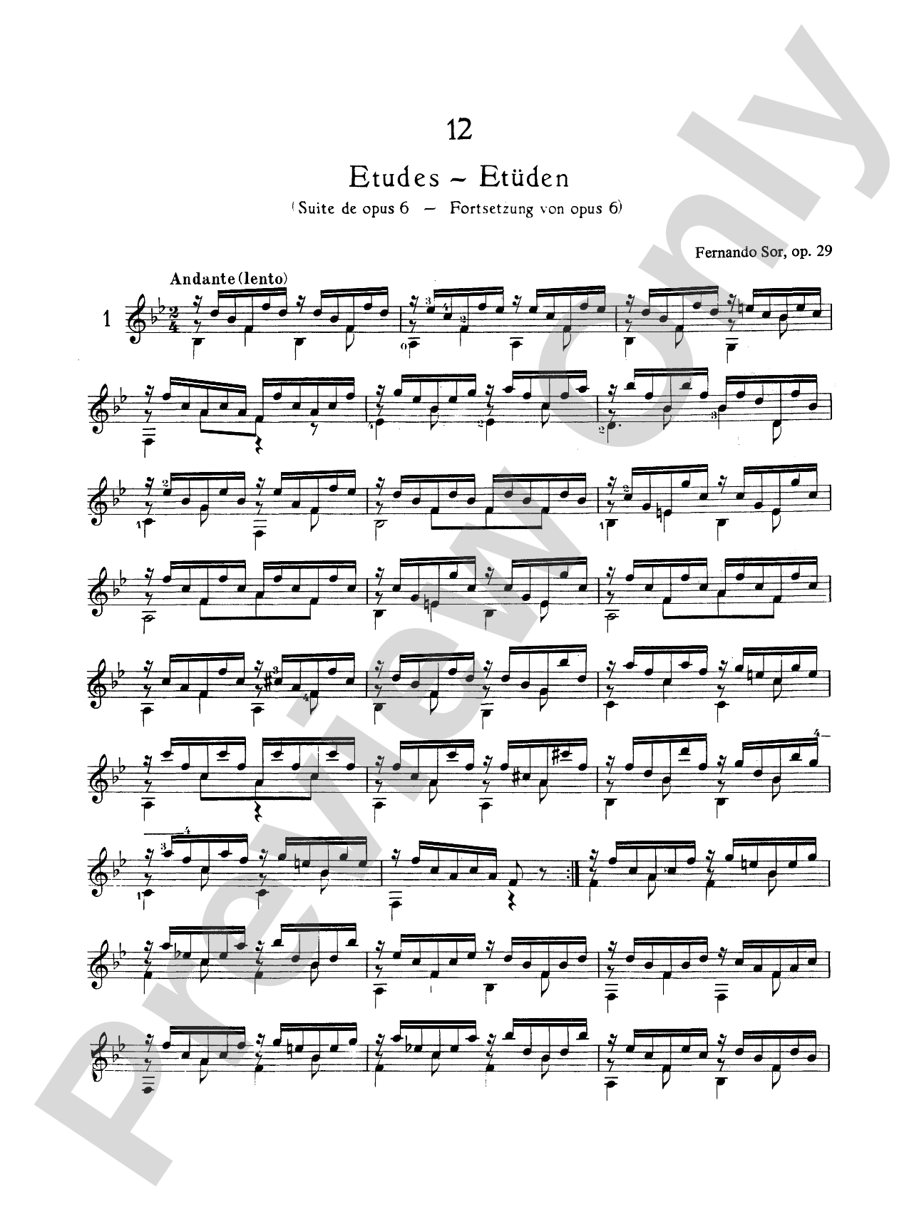 Sor: Twelve Etudes, Op. 29: Guitar Book