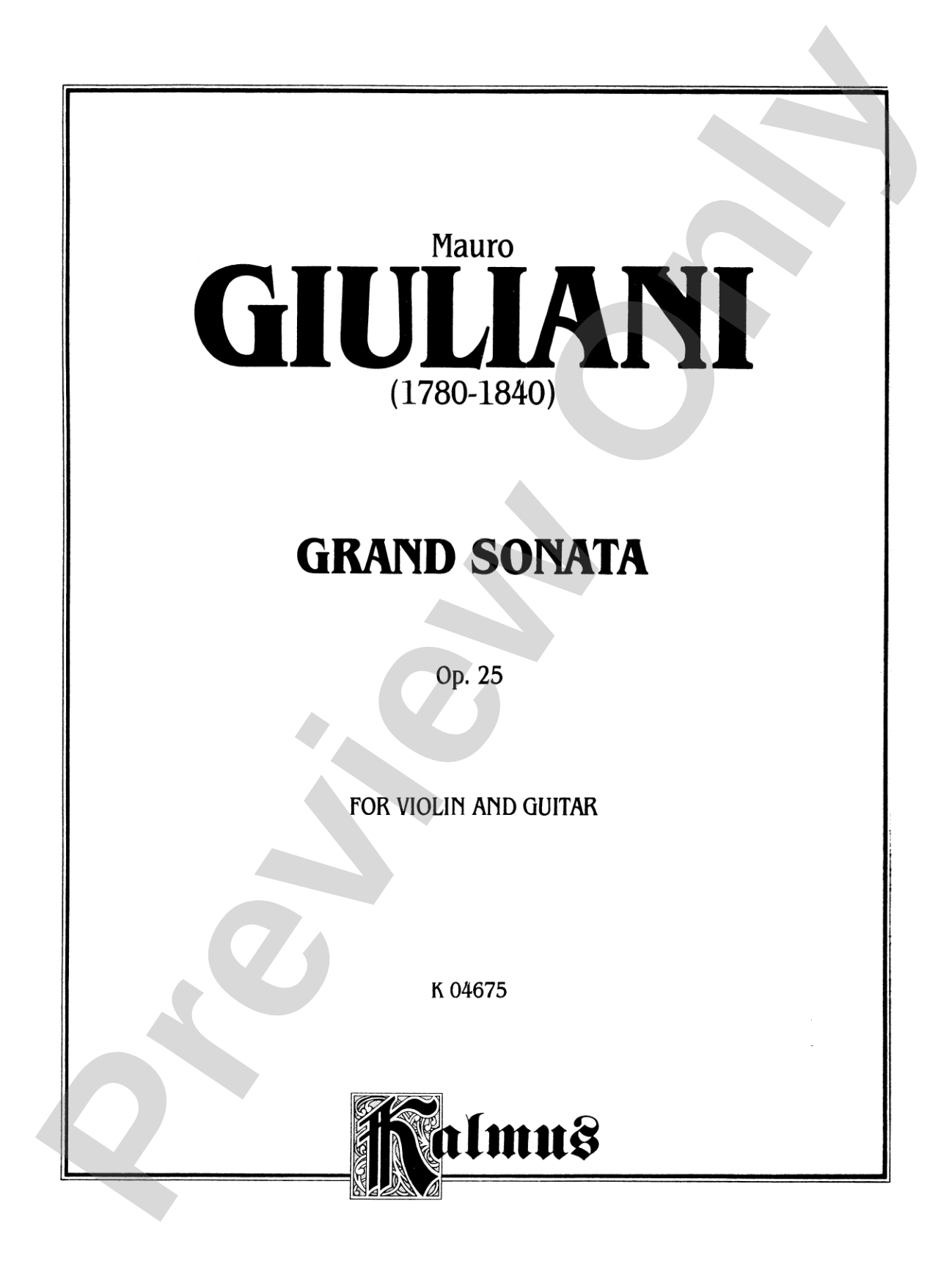 Giuliani: Grand Sonata for Violin and Guitar, Op. 25: Guitar Book