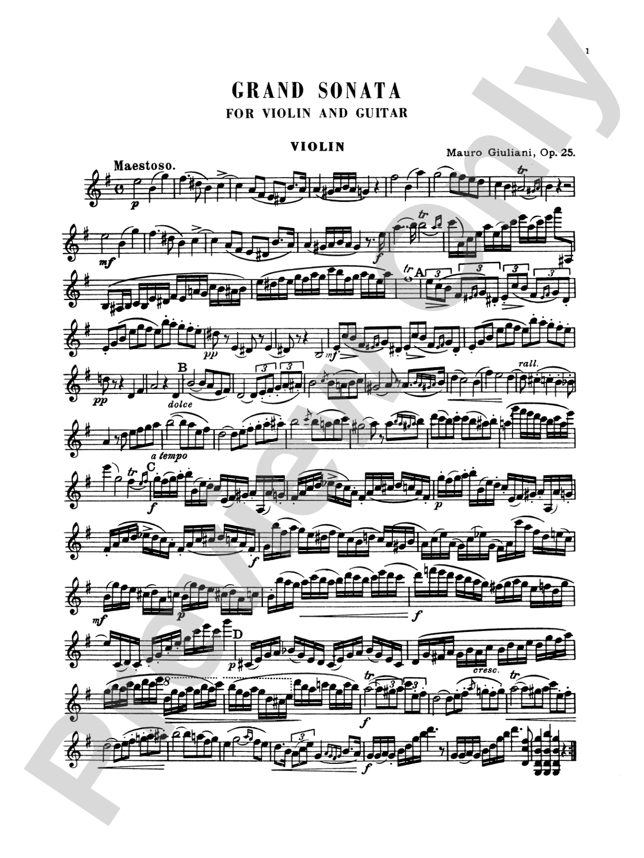 Giuliani: Grand Sonata for Violin and Guitar, Op. 25: Guitar Book