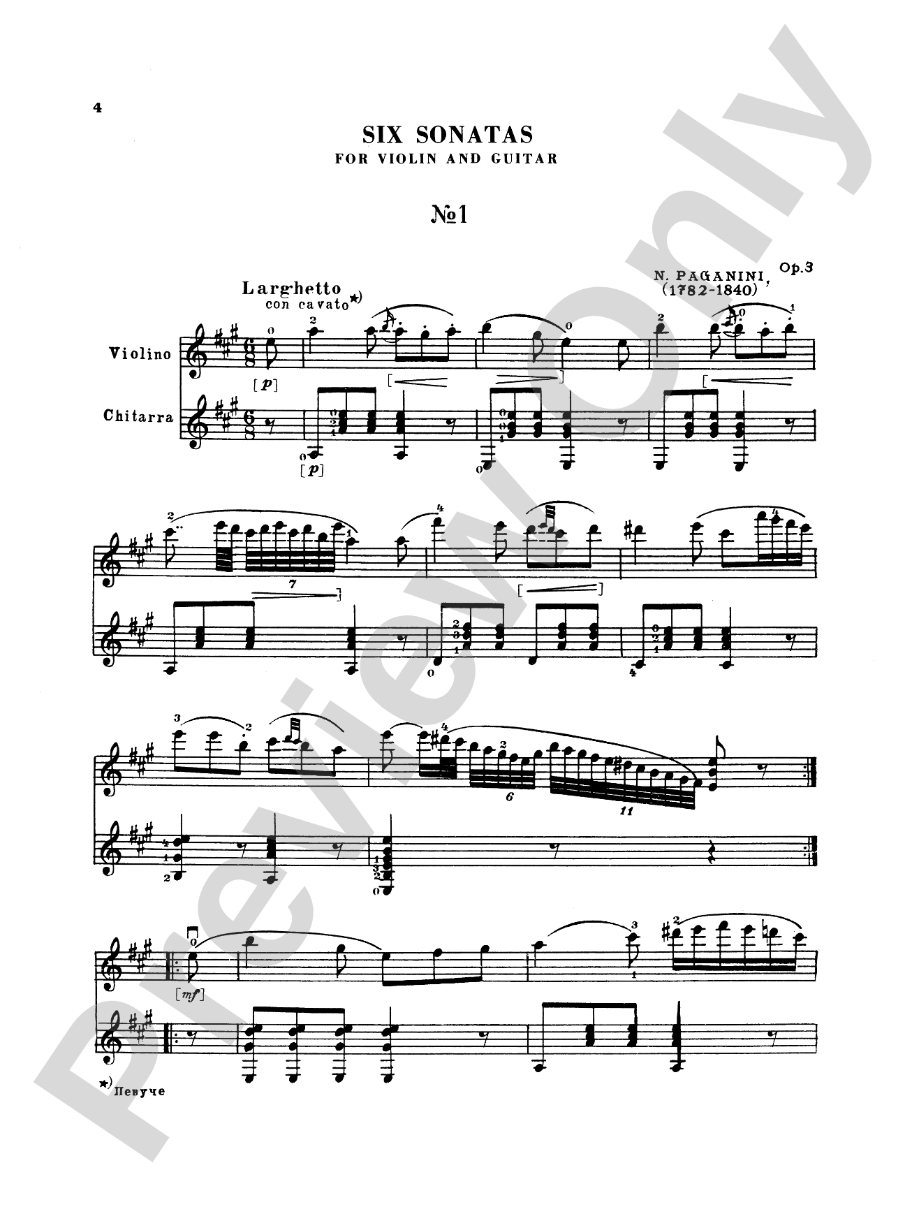 Paganini: Six Sonatas for Violin and Guitar, Op. 3: Guitar Book