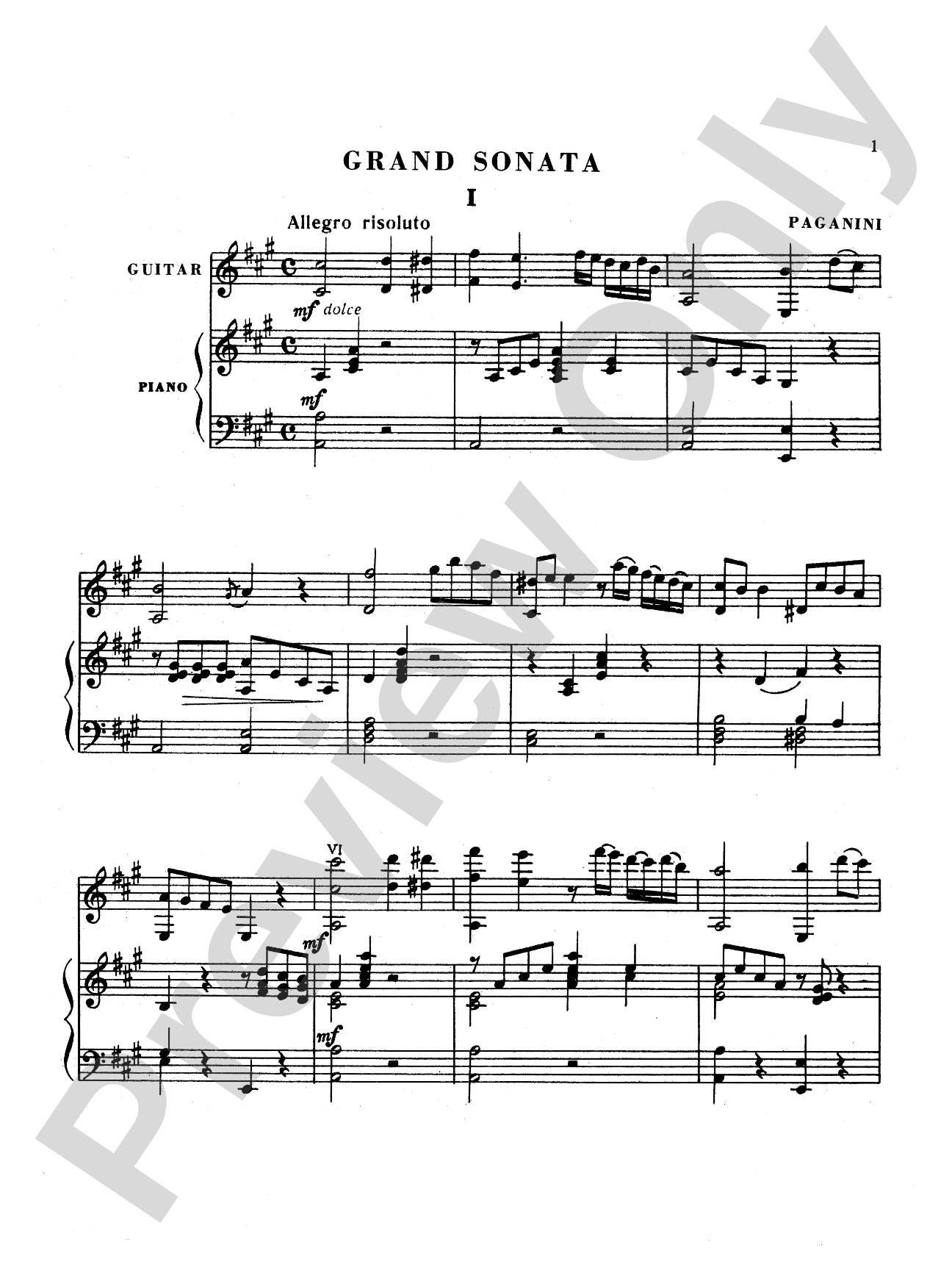 Paganini: Grand Sonata for Guitar and Piano with Accompanying Violin