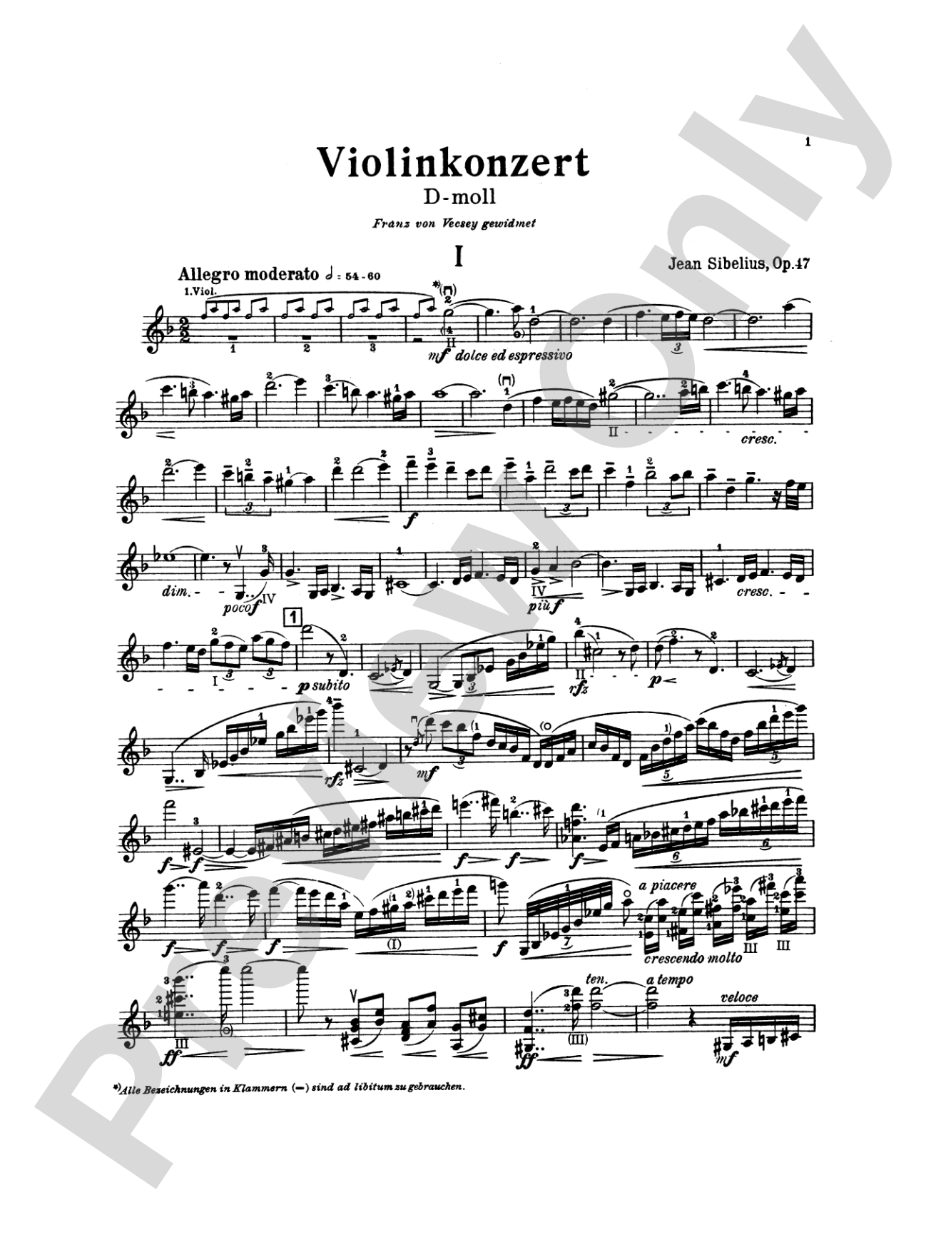 Sibelius: Concerto in D Minor, Op. 47: Violin Book