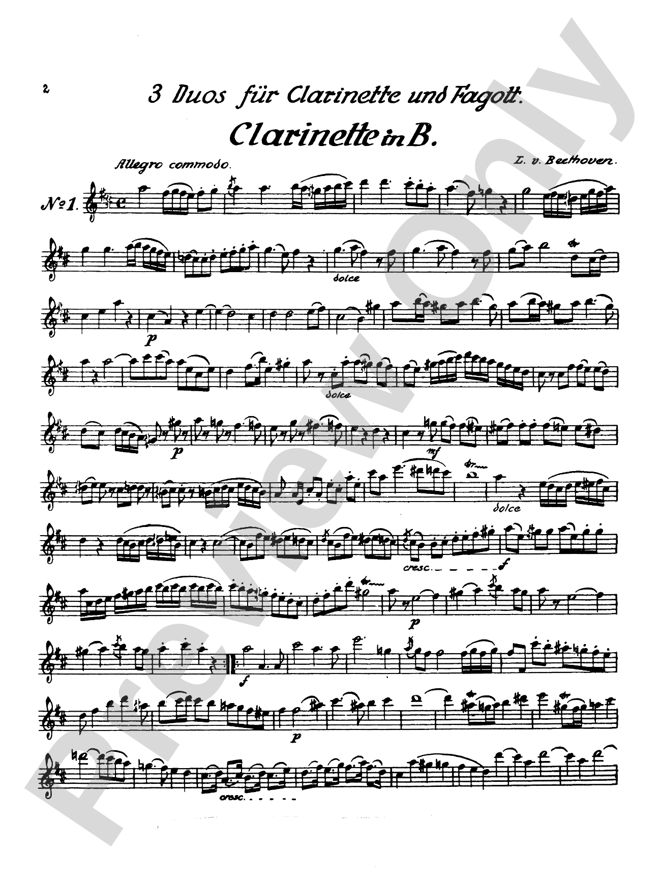 Beethoven: Three Duets for Clarinet and Bassoon: Chamber Duo Book