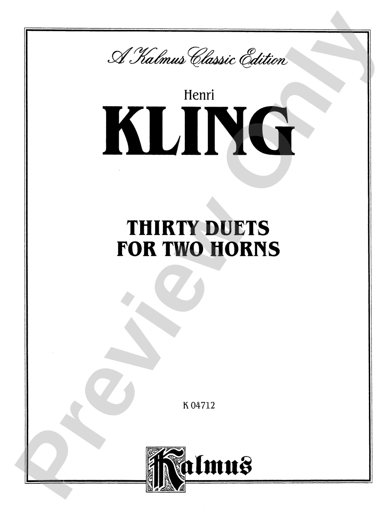 Kling: Thirty Duets: French Horn Book