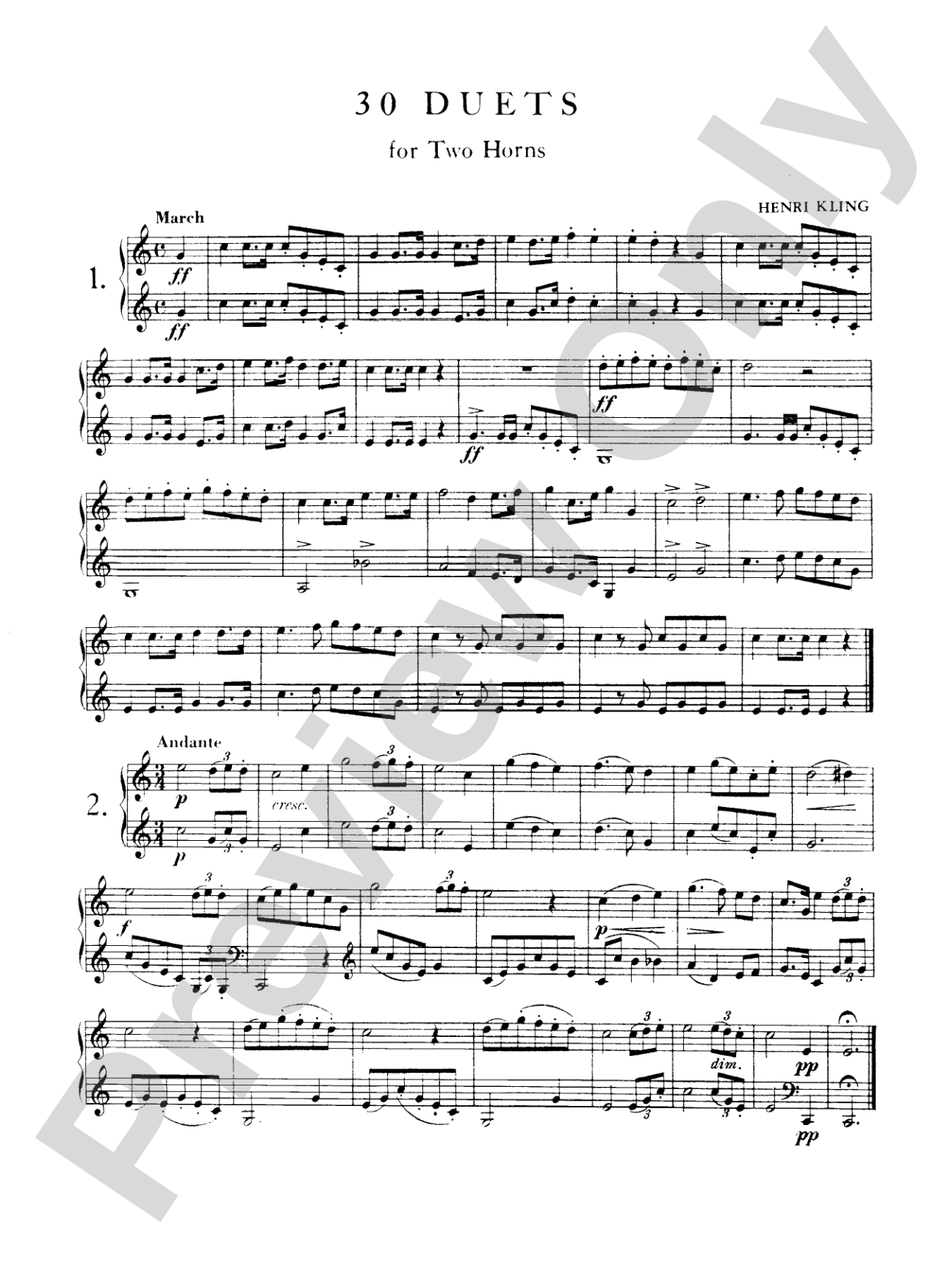 Kling: Thirty Duets: French Horn Book