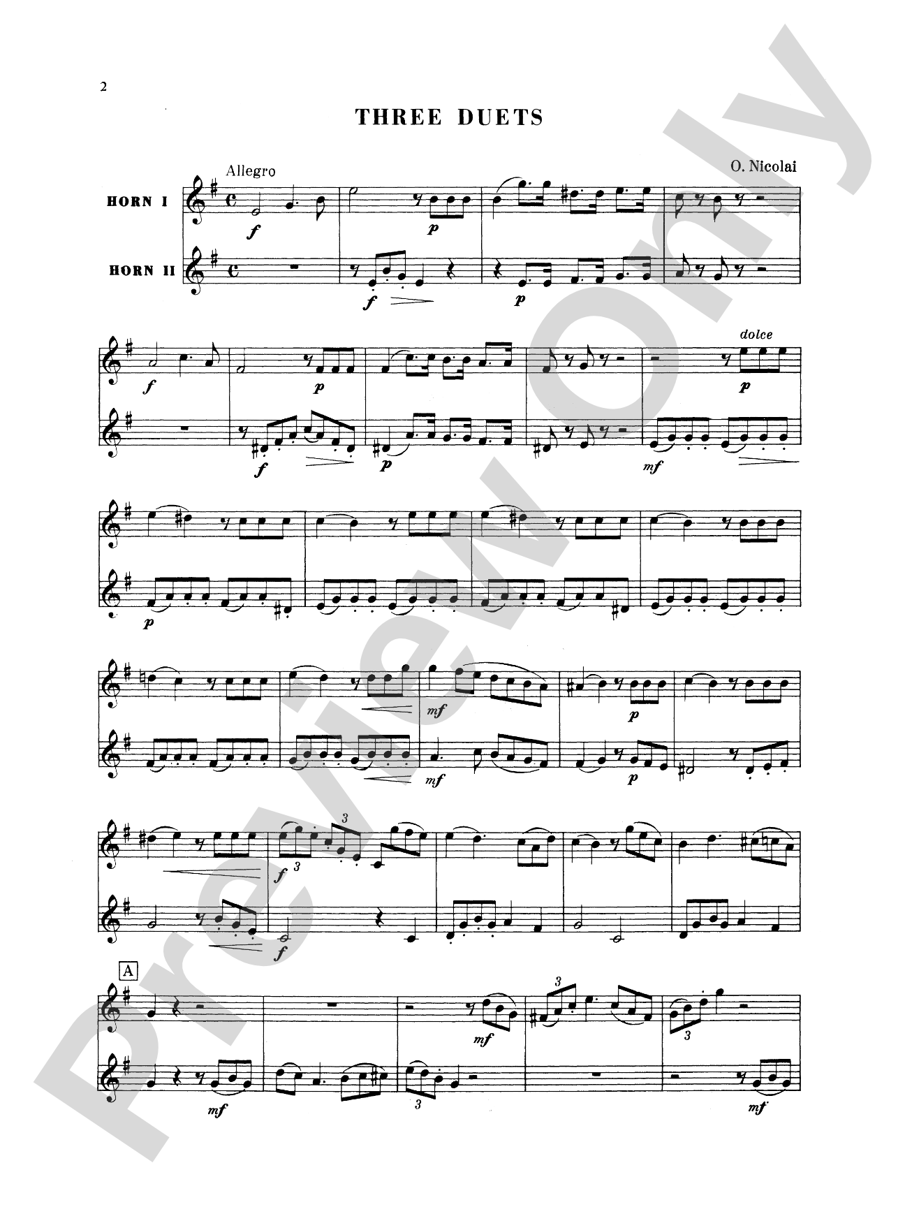 Nicolai: Three Duets: French Horn Book