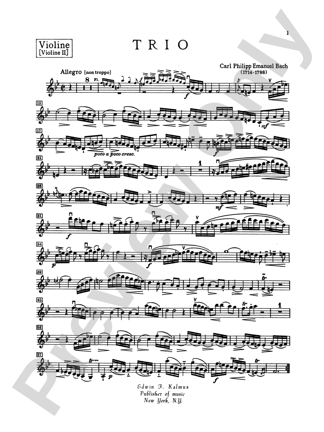 Bach: Trio in B flat: String Trio Book