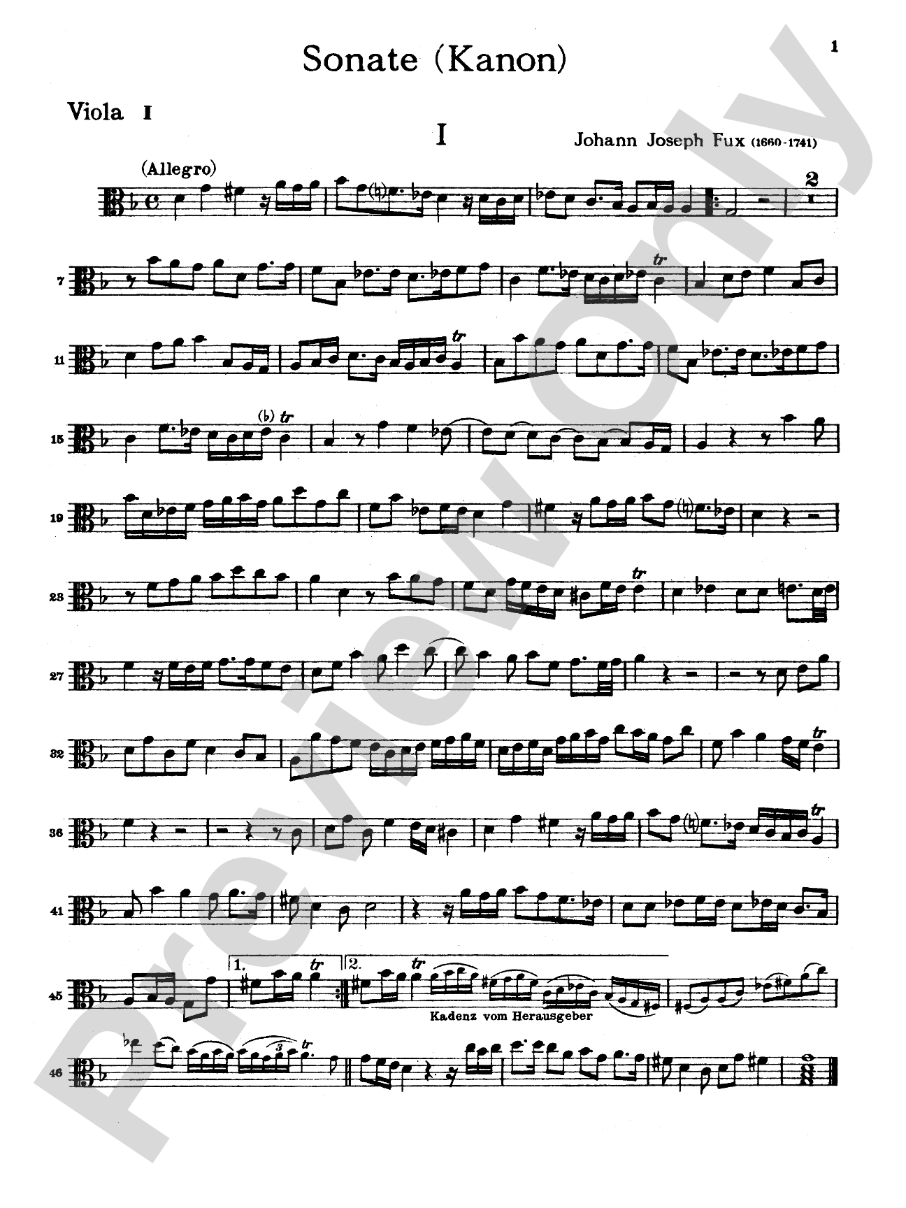 Fux: Sonata (Canon) for Two Violas and Basso Continuo: String Trio Book
