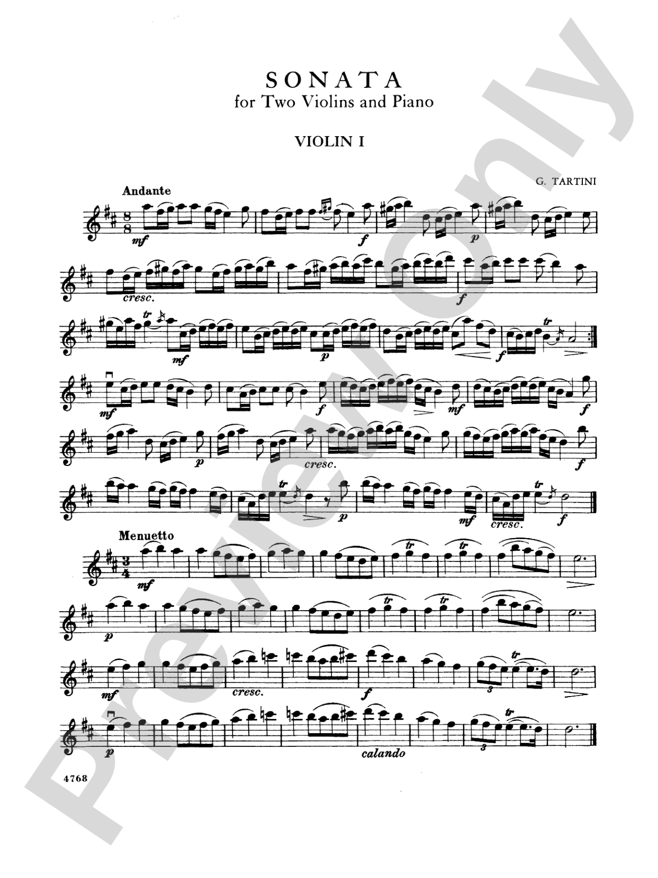 Tartini: Sonata in D Major: Violin Book