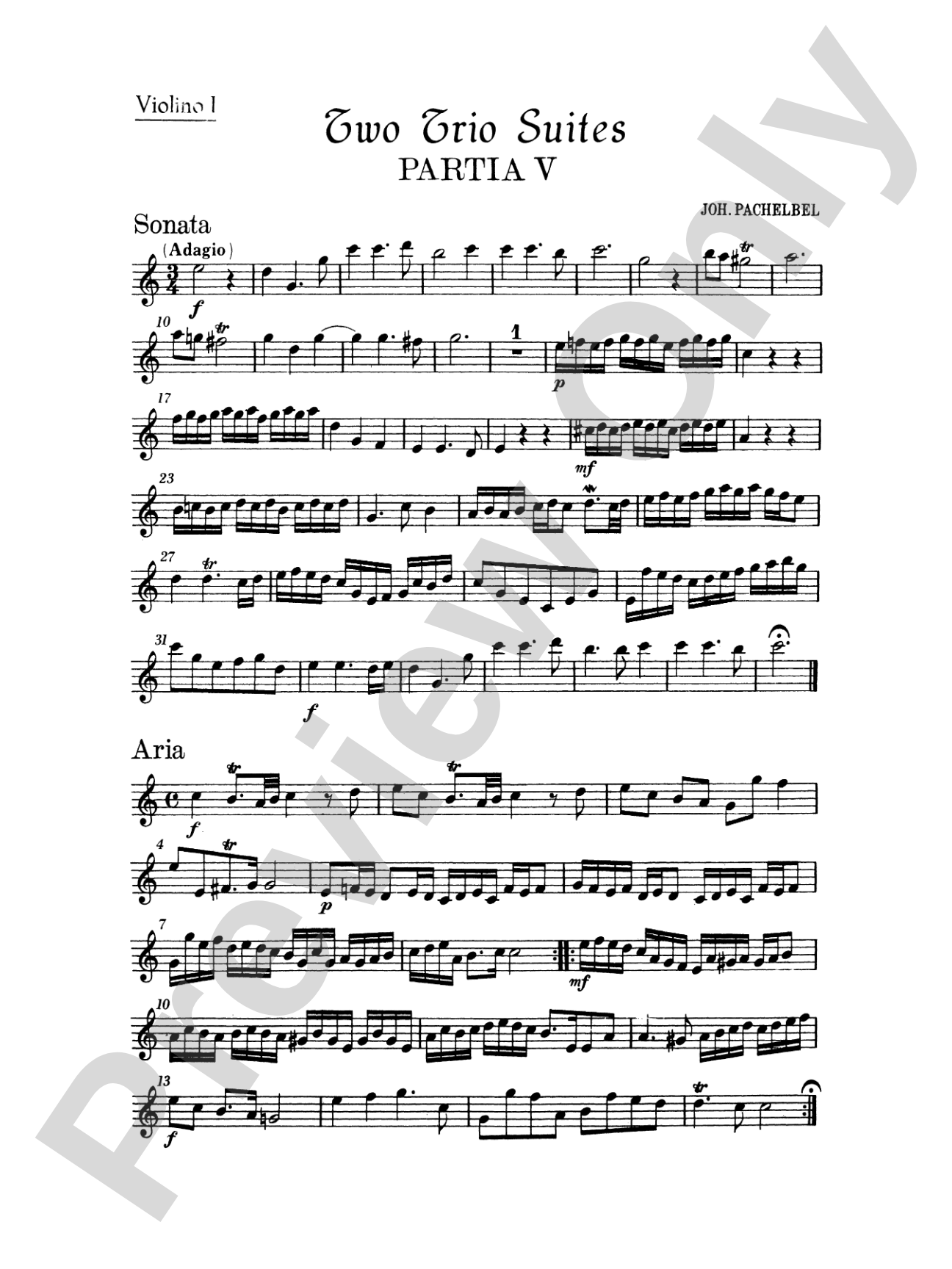 Pachelbel: Two Trio Suites: String Trio Score & Parts