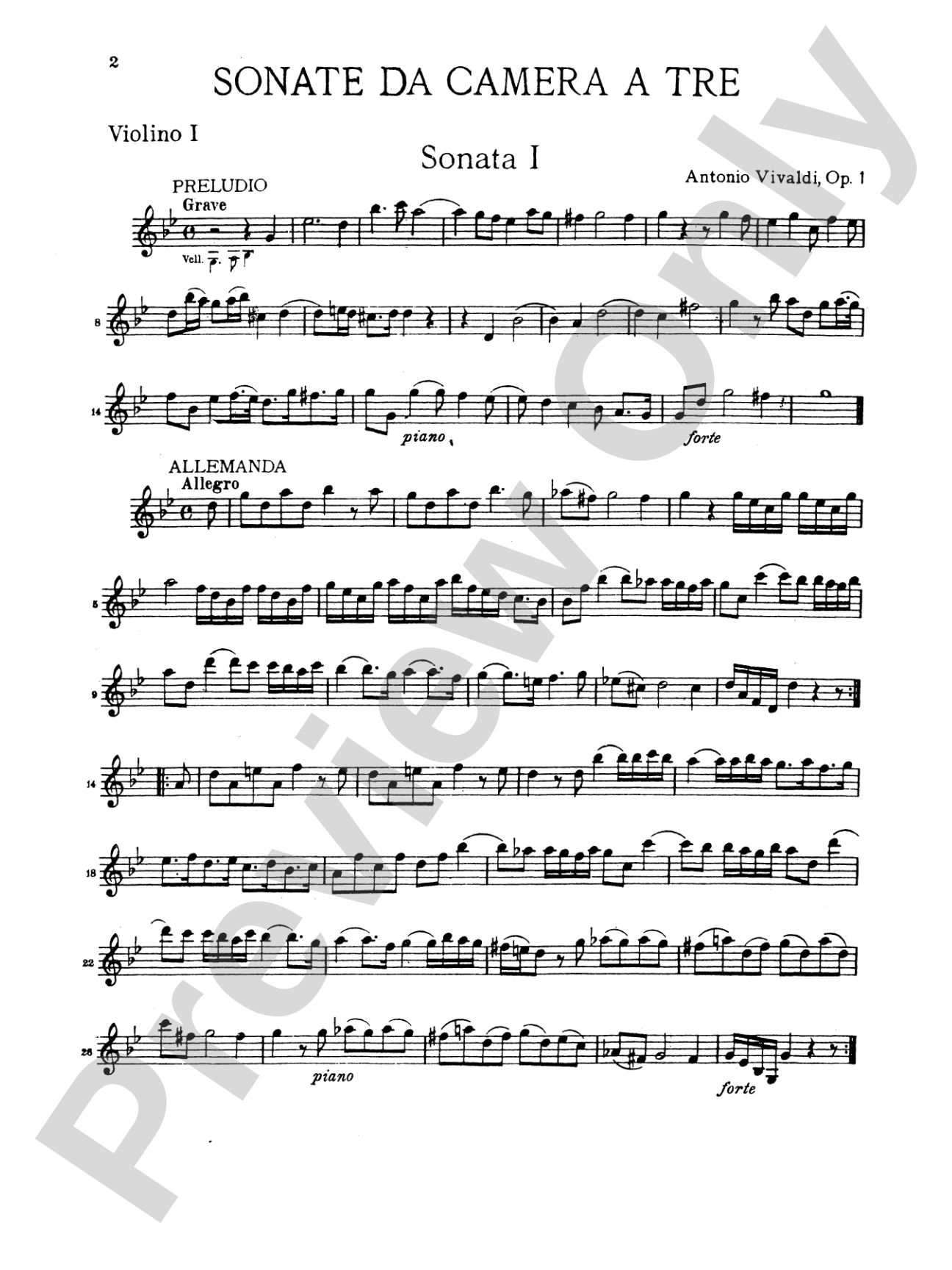 Vivaldi: Sonatas da Camera a Tre (Book I, Nos. 1-6): String Trio Score & Parts