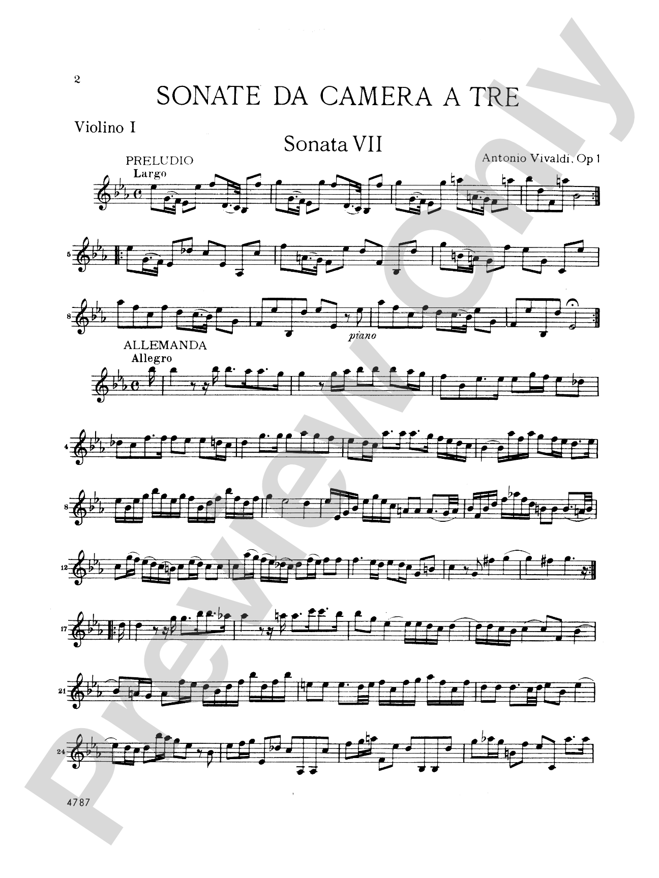 Vivaldi: Sonatas da Camera a Tre (Book II, Nos. 7-12): String Trio Score & Parts