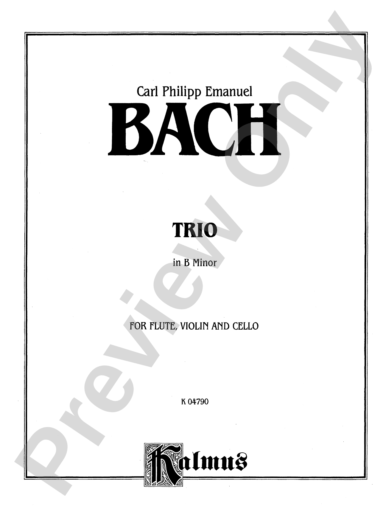 Bach: Trio in B Minor: Chamber Trio Score & Parts