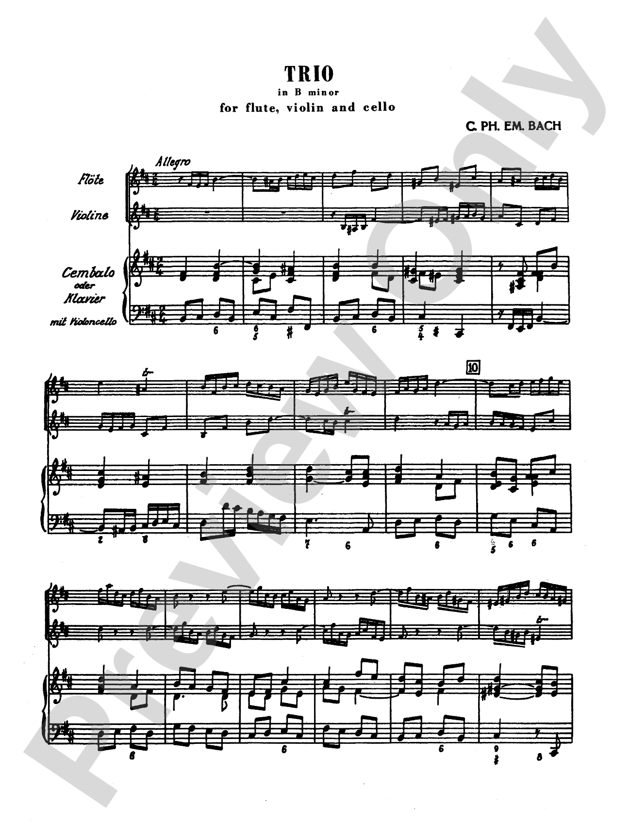 Bach: Trio in B Minor: Chamber Trio Score & Parts