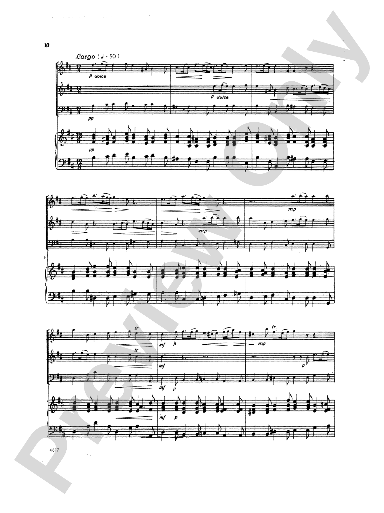 Quantz: Trio Sonata in D Major: Chamber Trio Score & Parts