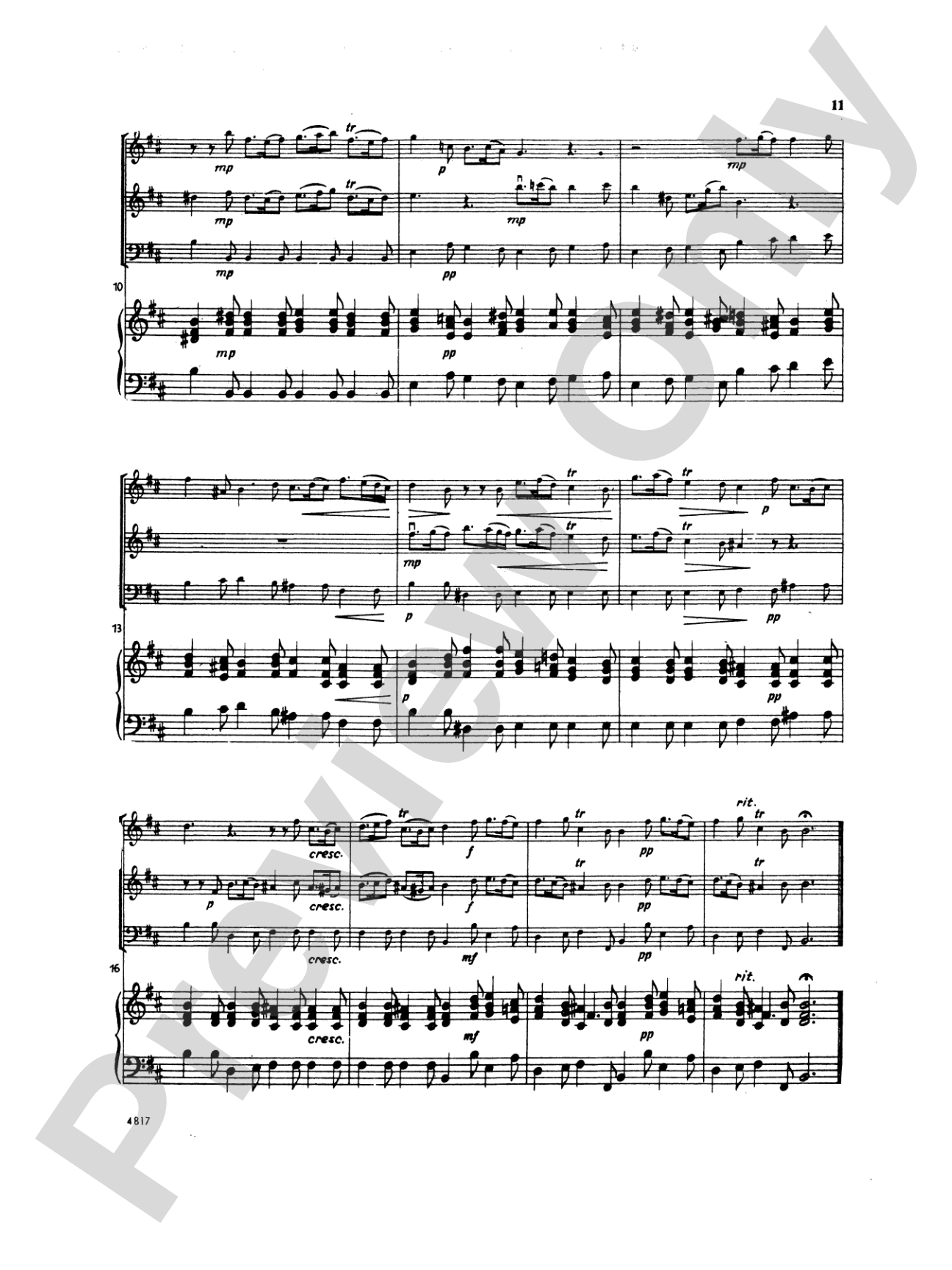Quantz: Trio Sonata in D Major: Chamber Trio Score & Parts