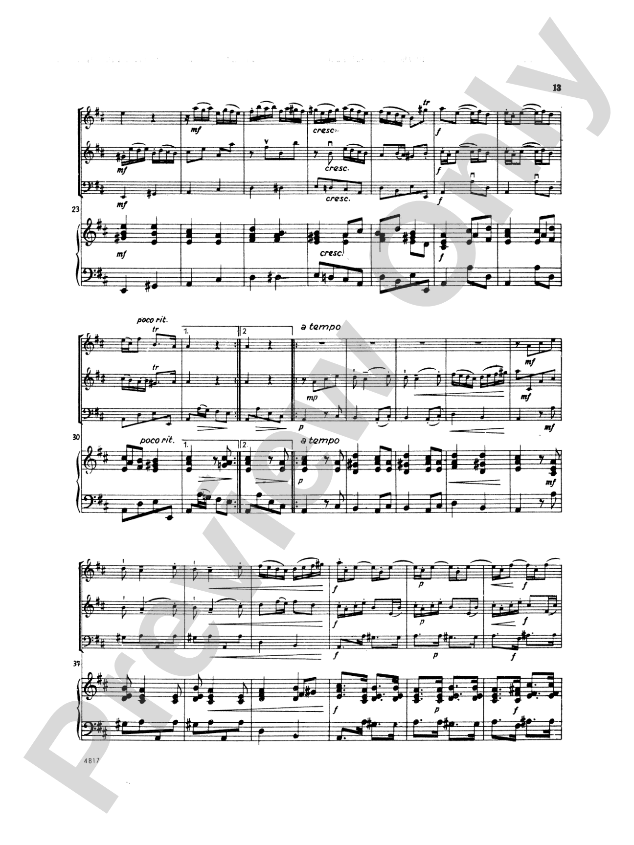 Quantz: Trio Sonata in D Major: Chamber Trio Score & Parts