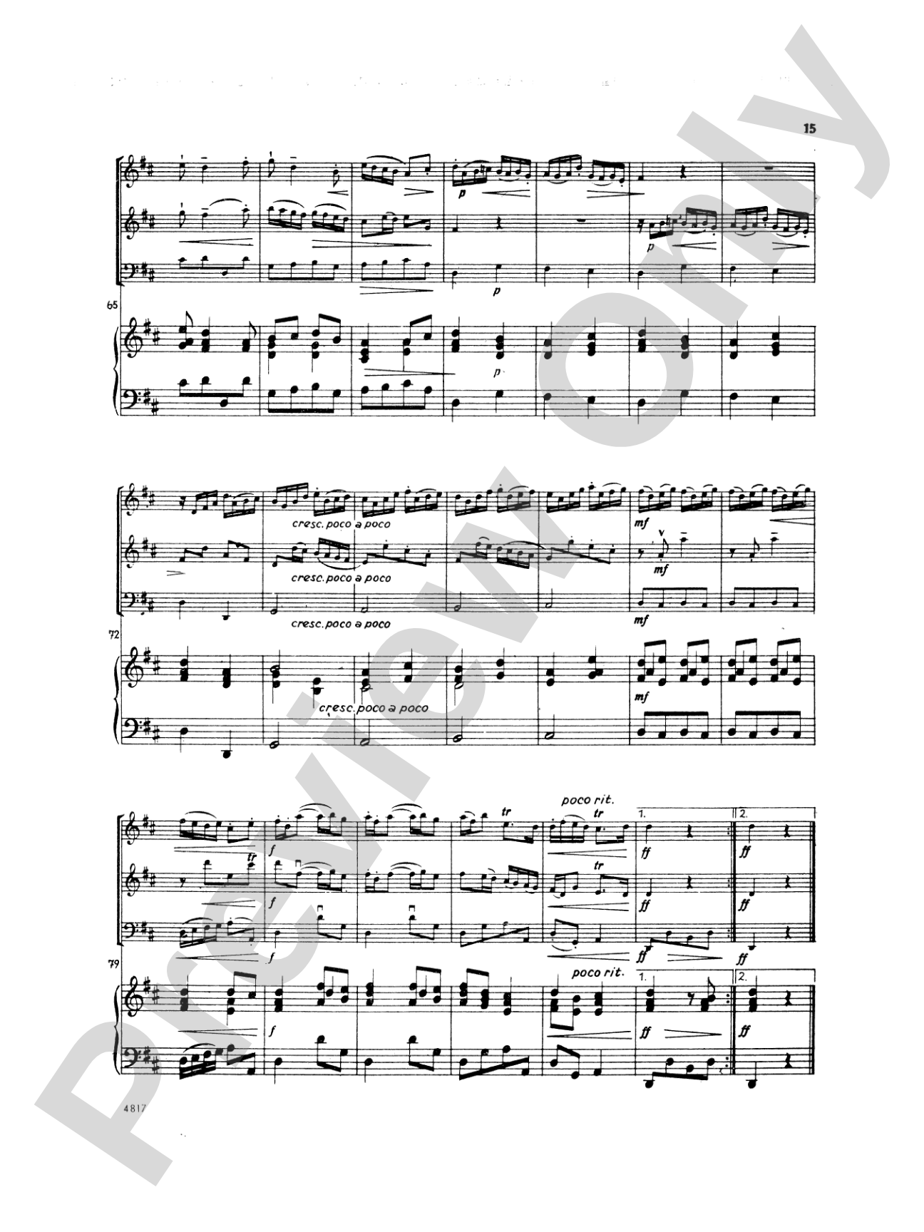 Quantz: Trio Sonata in D Major: Chamber Trio Score & Parts