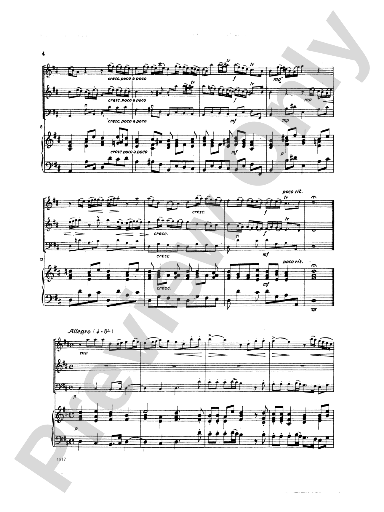 Quantz: Trio Sonata in D Major: Chamber Trio Score & Parts