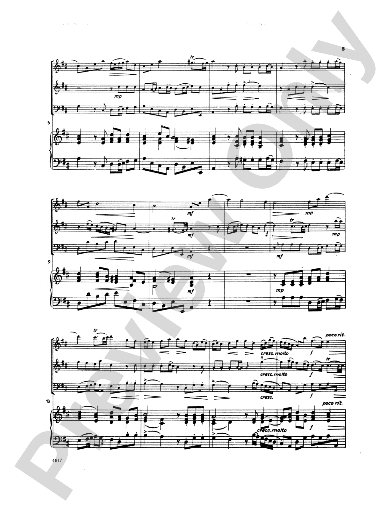 Quantz: Trio Sonata in D Major: Chamber Trio Score & Parts
