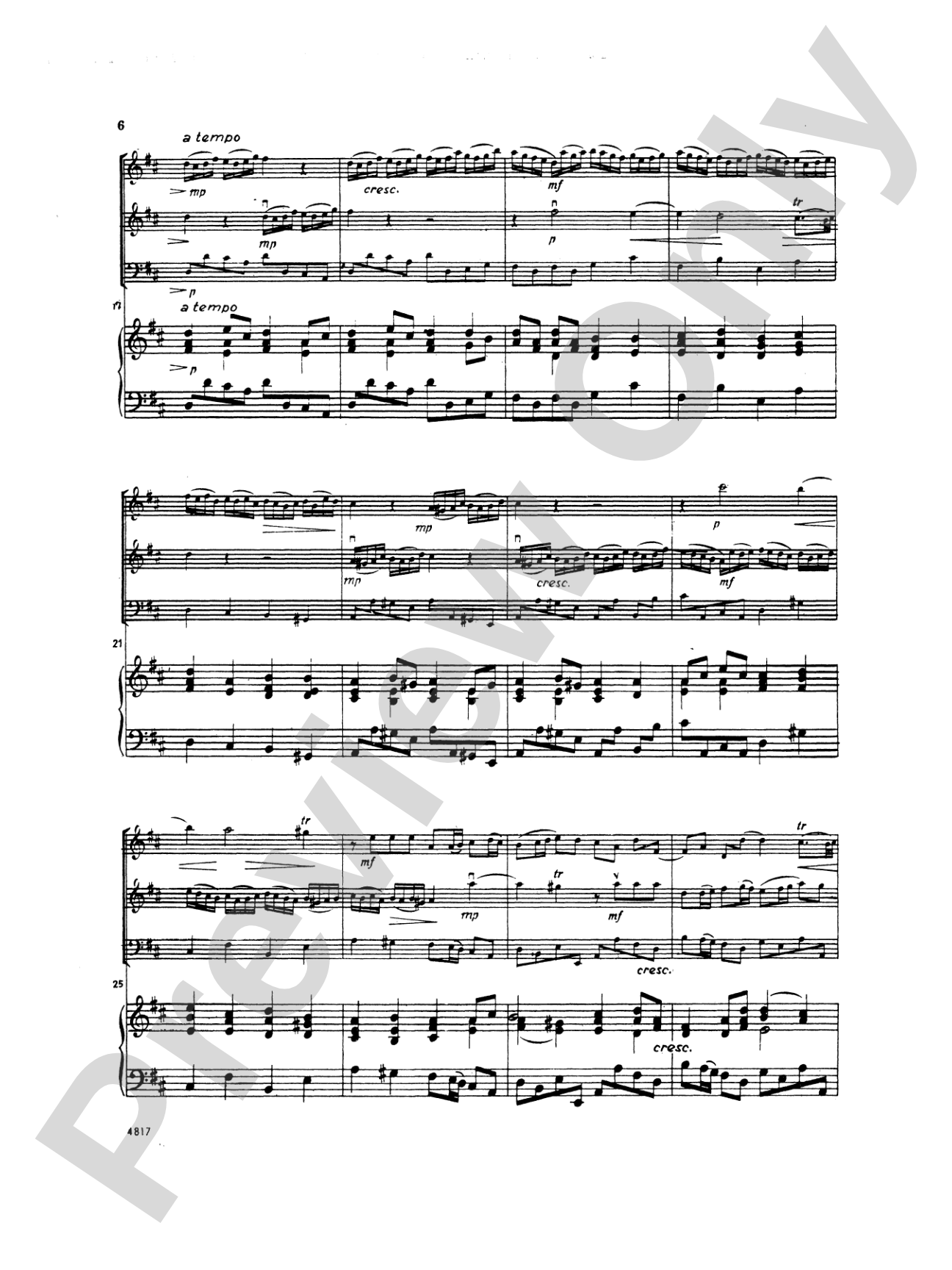 Quantz: Trio Sonata in D Major: Chamber Trio Score & Parts