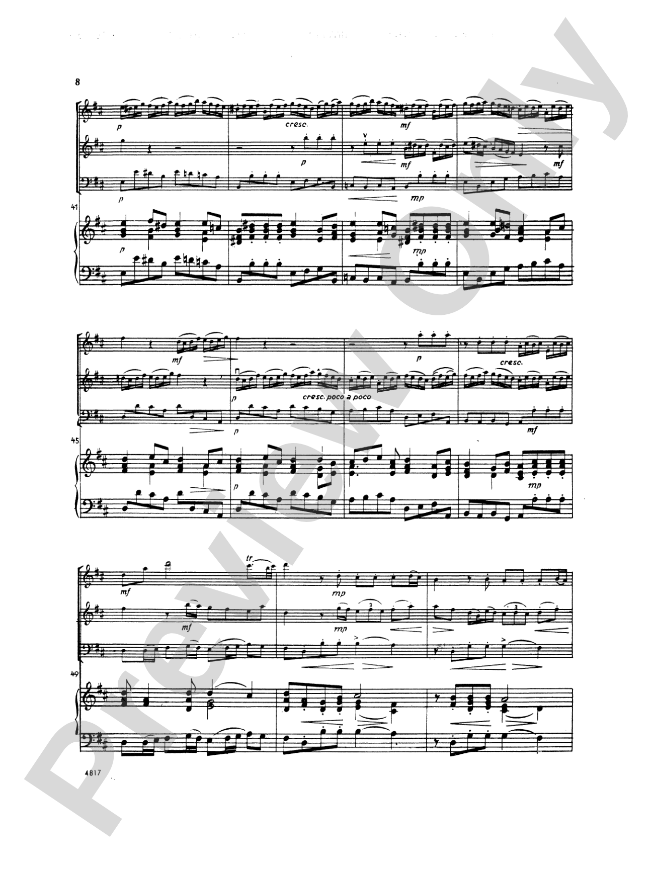 Quantz: Trio Sonata in D Major: Chamber Trio Score & Parts