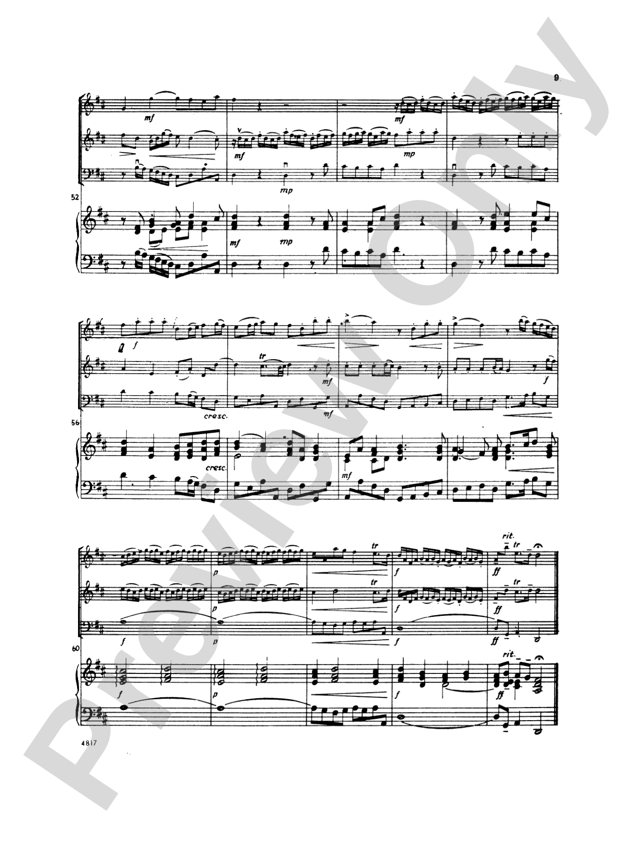 Quantz: Trio Sonata in D Major: Chamber Trio Score & Parts