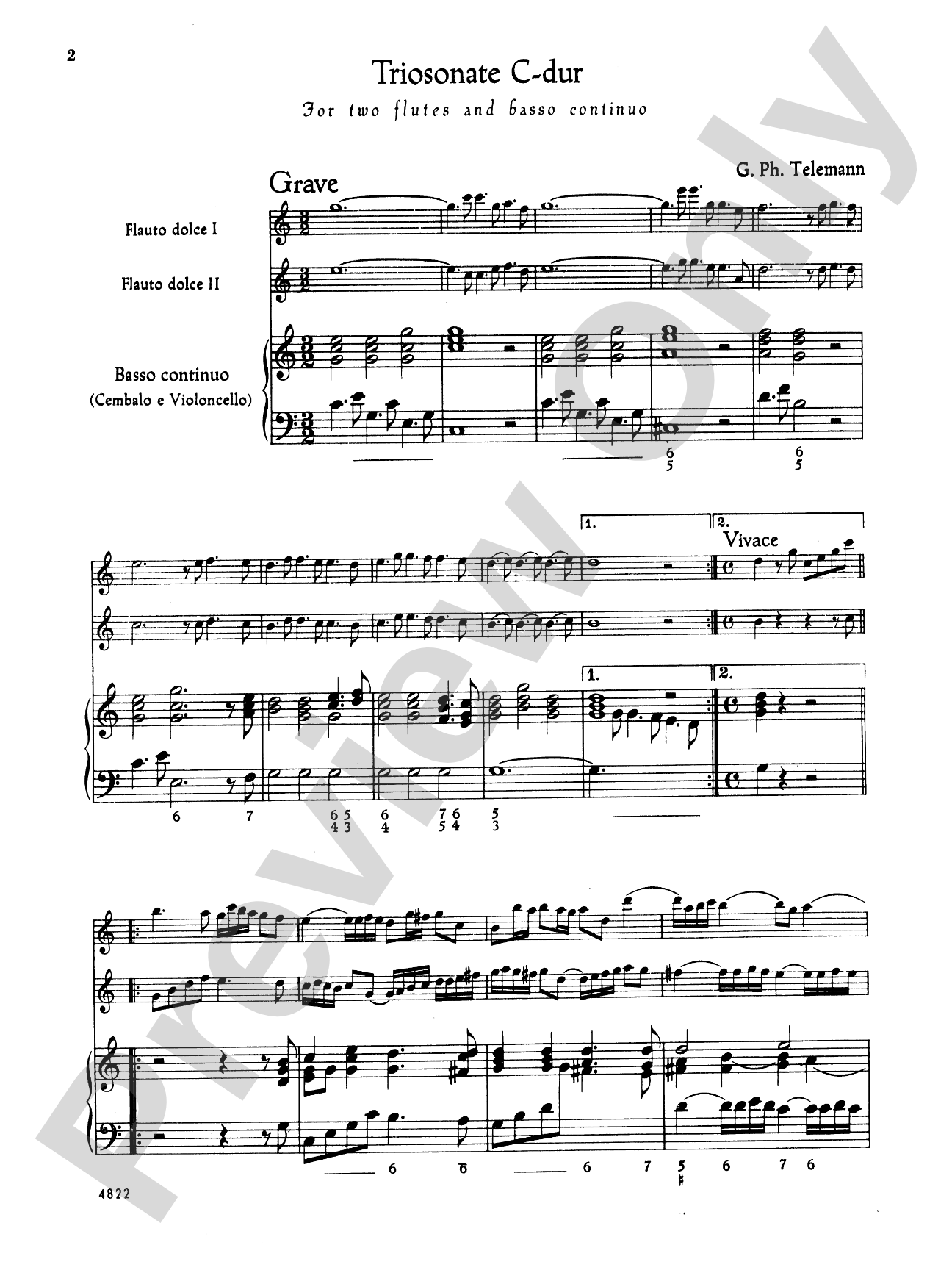 Telemann: Trio Sonata in C Major: Chamber Trio Book