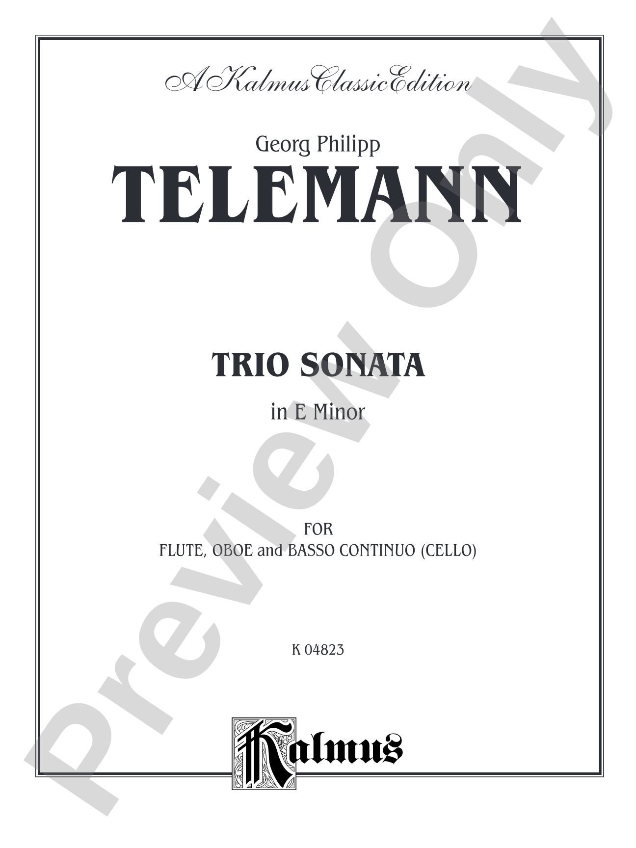Telemann: Trio Sonata in E Minor: Chamber Trio Score & Parts
