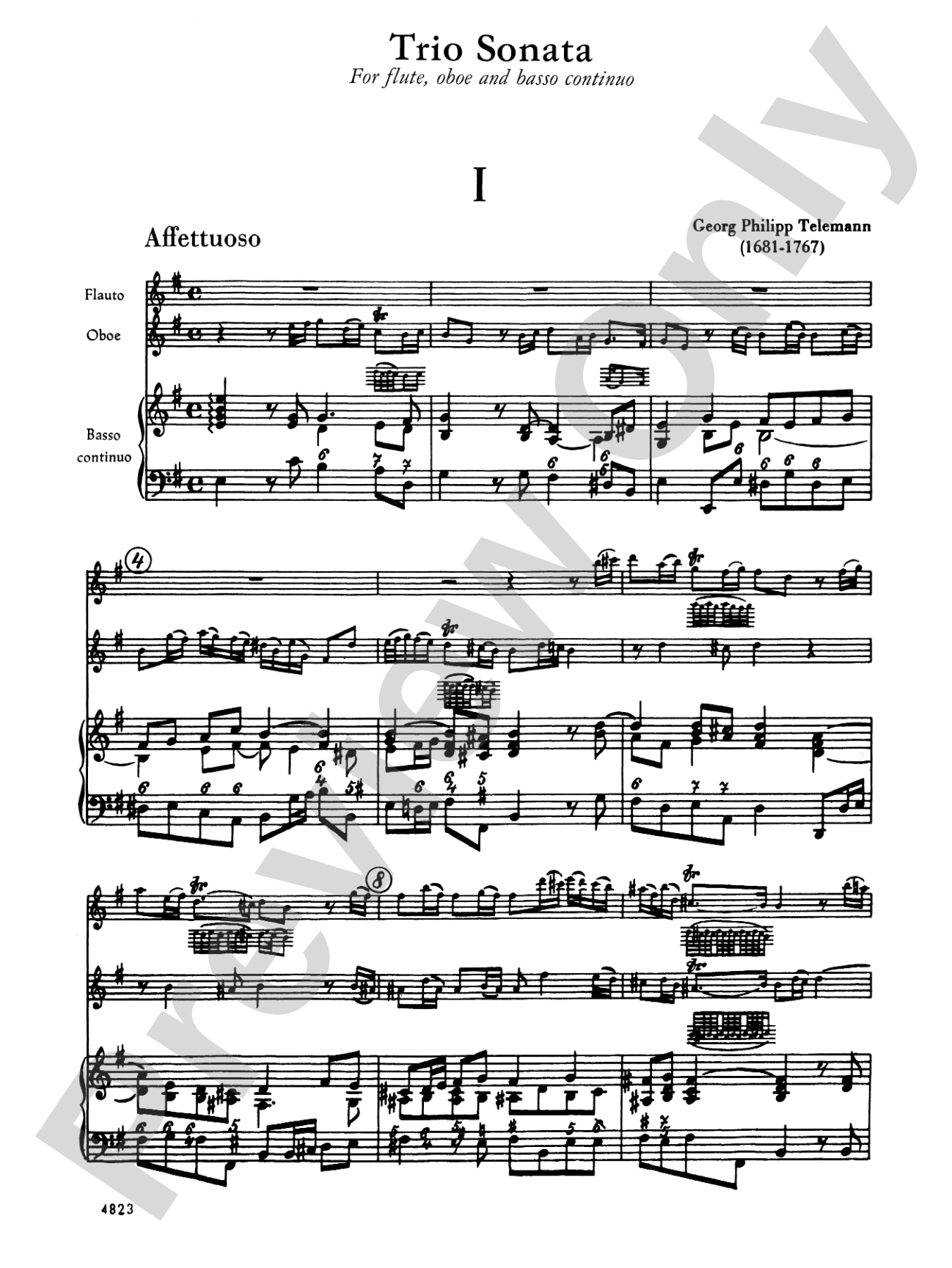 Telemann: Trio Sonata in E Minor: Chamber Trio Score & Parts