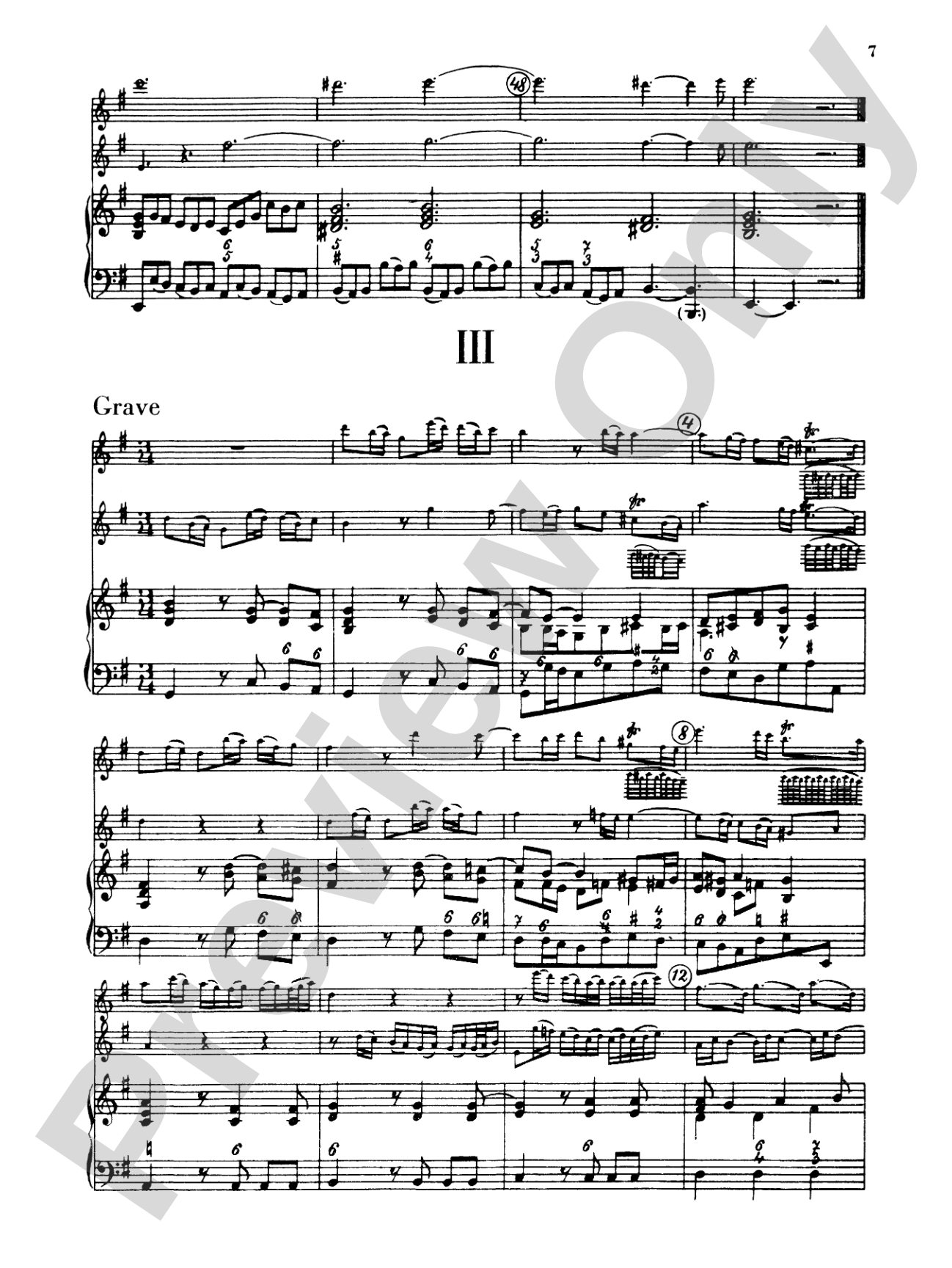 Telemann: Trio Sonata in E Minor: Chamber Trio Score & Parts