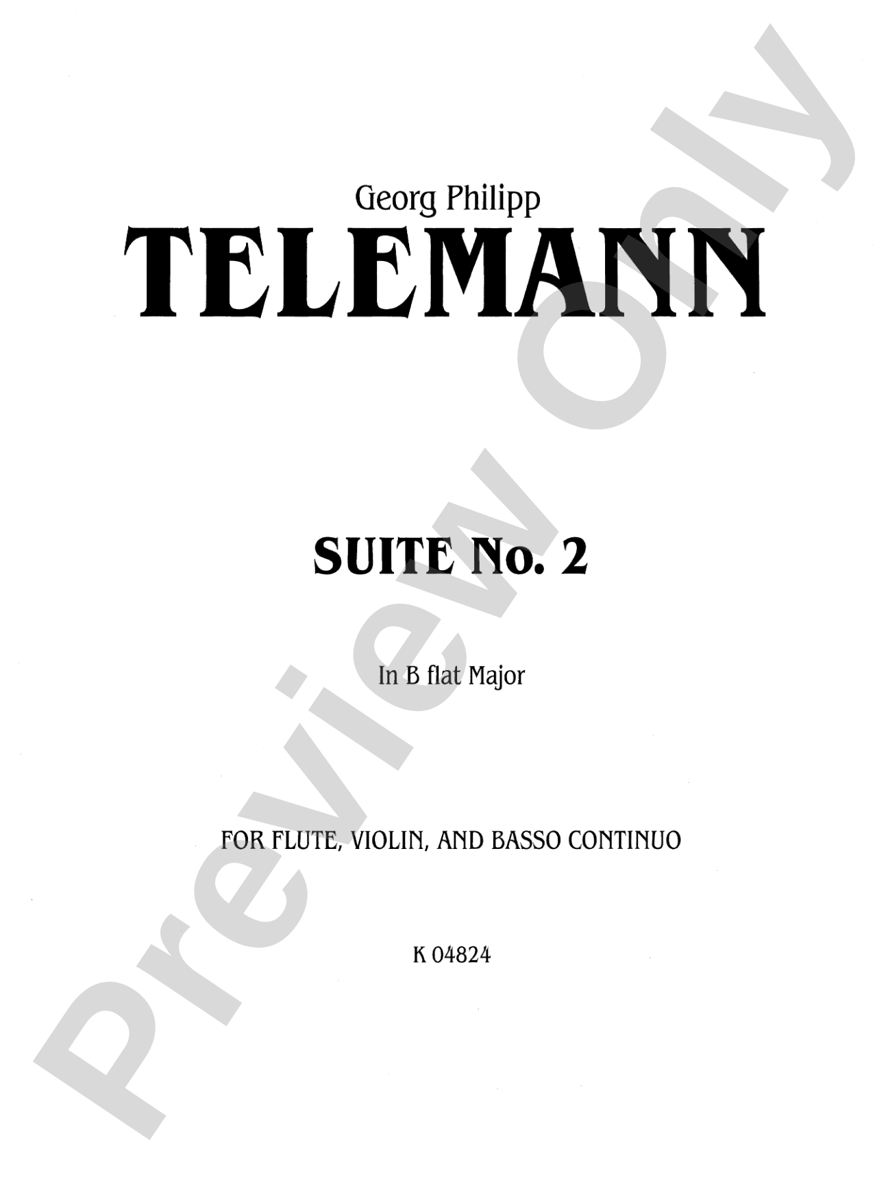 Telemann: Suite No. 2 in B flat Major: Chamber Trio Book