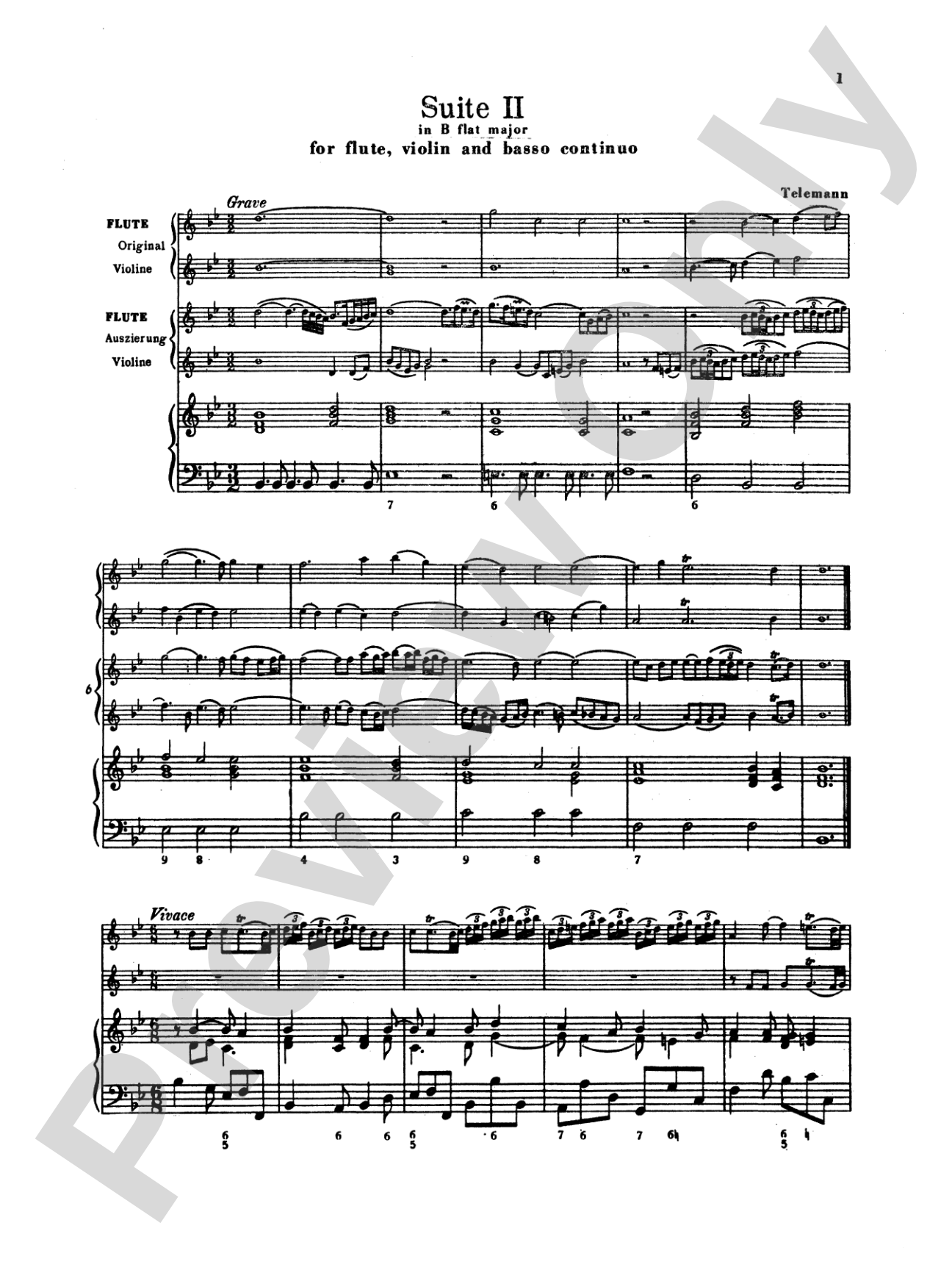 Telemann: Suite No. 2 in B flat Major: Chamber Trio Book