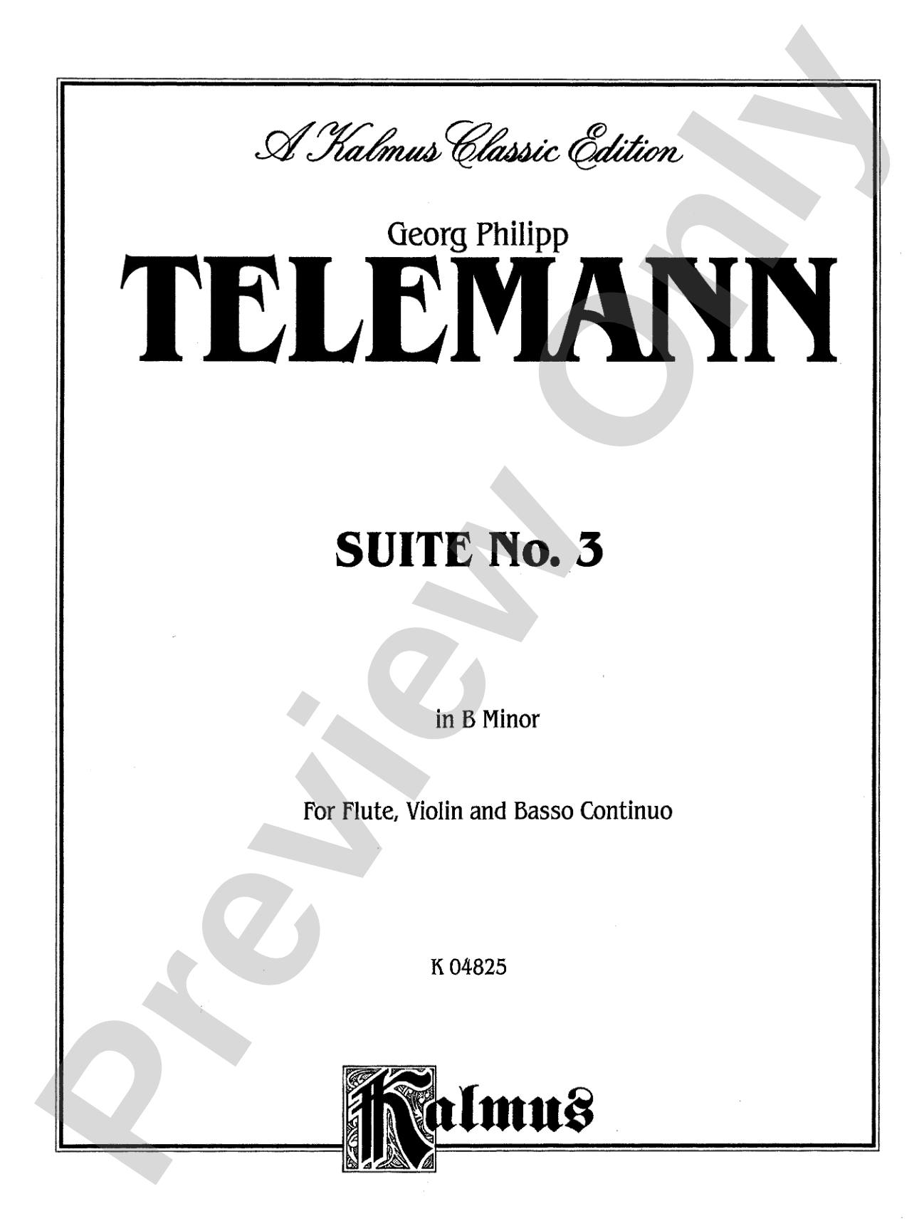 Telemann: Suite No. 3 in B Minor: Chamber Trio Score & Parts