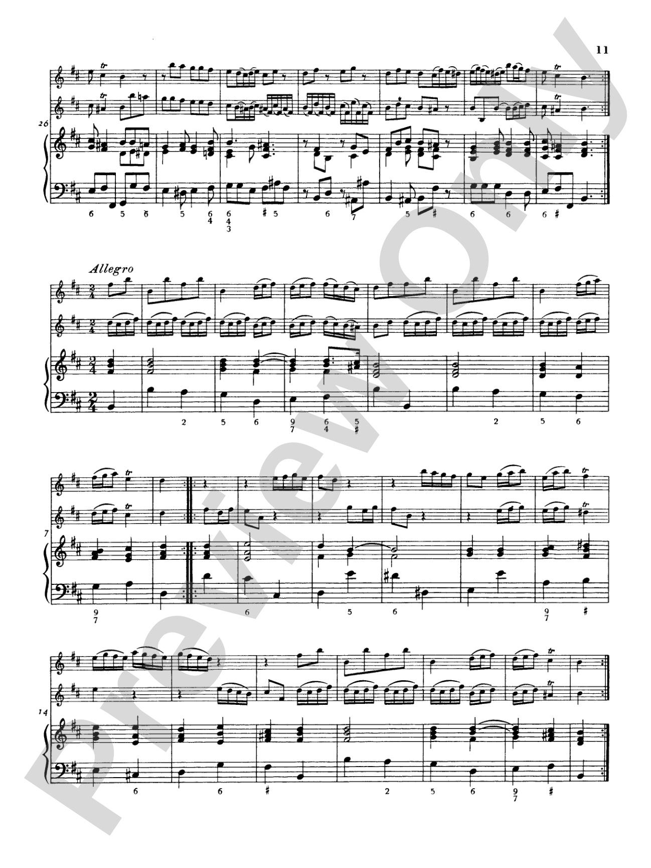 Telemann: Suite No. 3 in B Minor: Chamber Trio Score & Parts