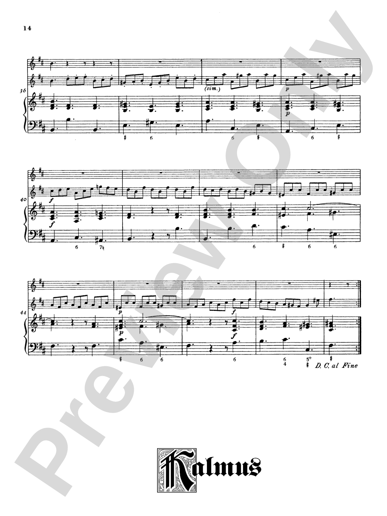 Telemann: Suite No. 3 in B Minor: Chamber Trio Score & Parts