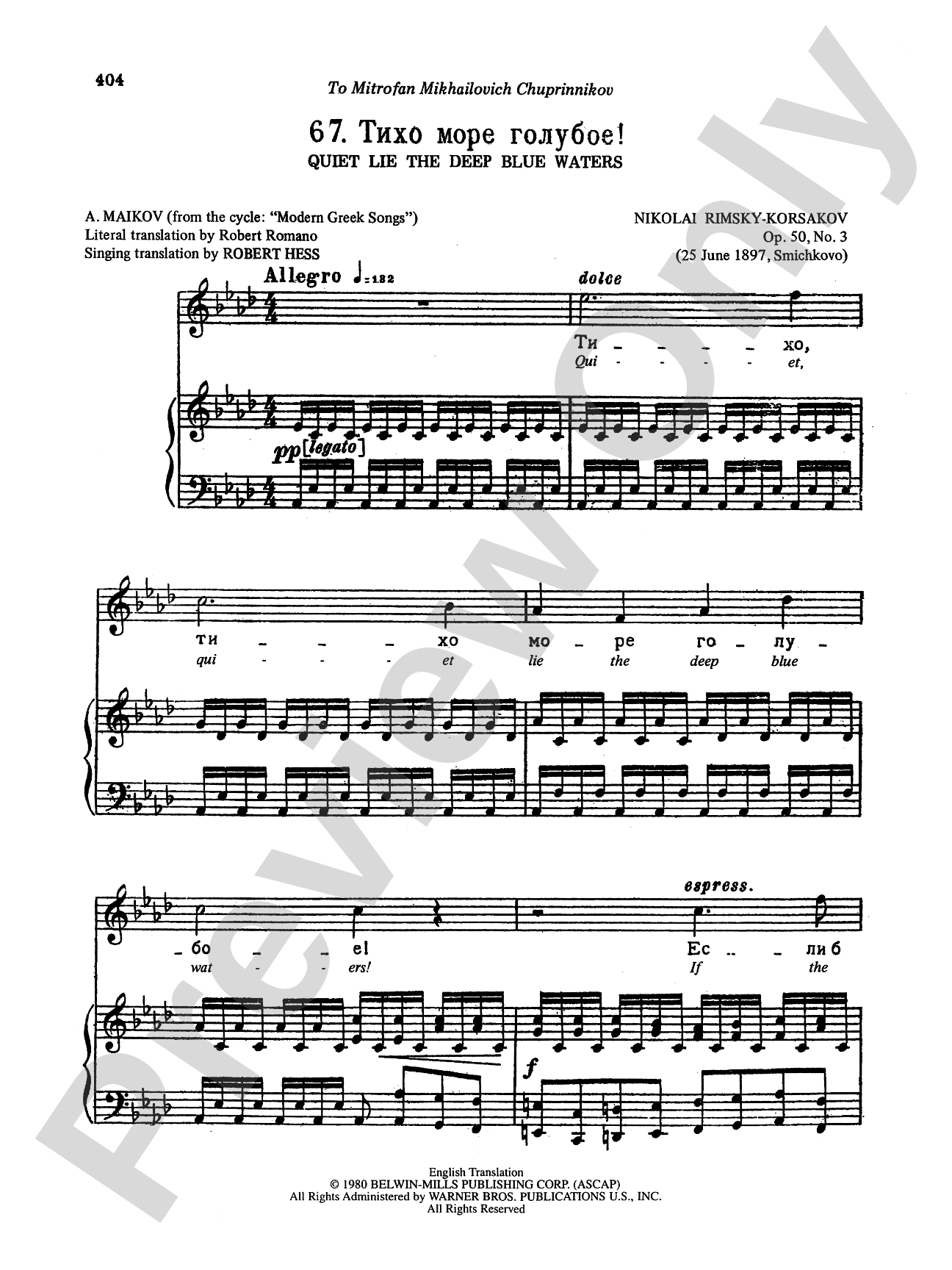 Rimsky-Korsakov: Songs, Volume VI (Russian/English)