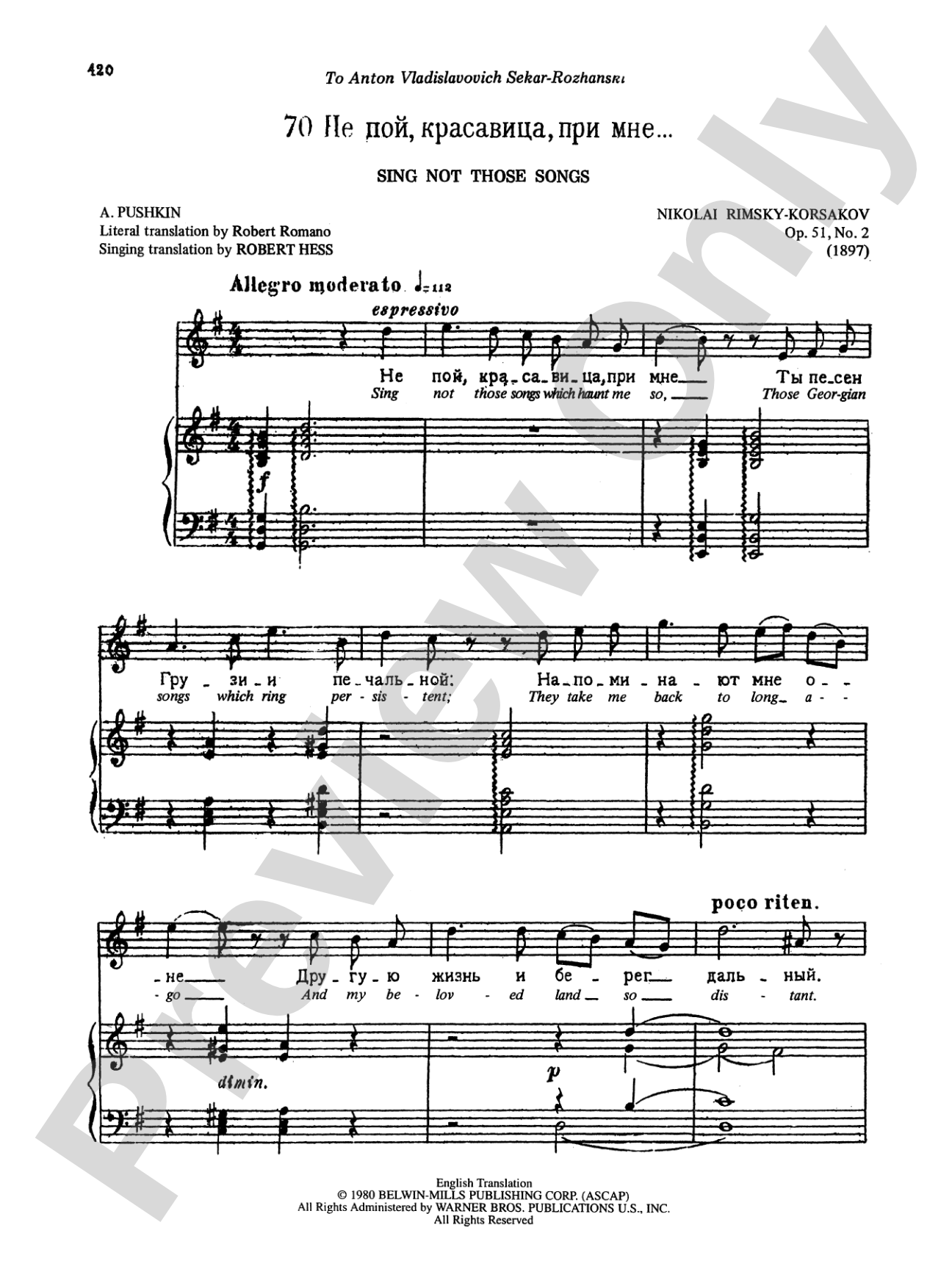 Rimsky-Korsakov: Songs, Volume VI (Russian/English)