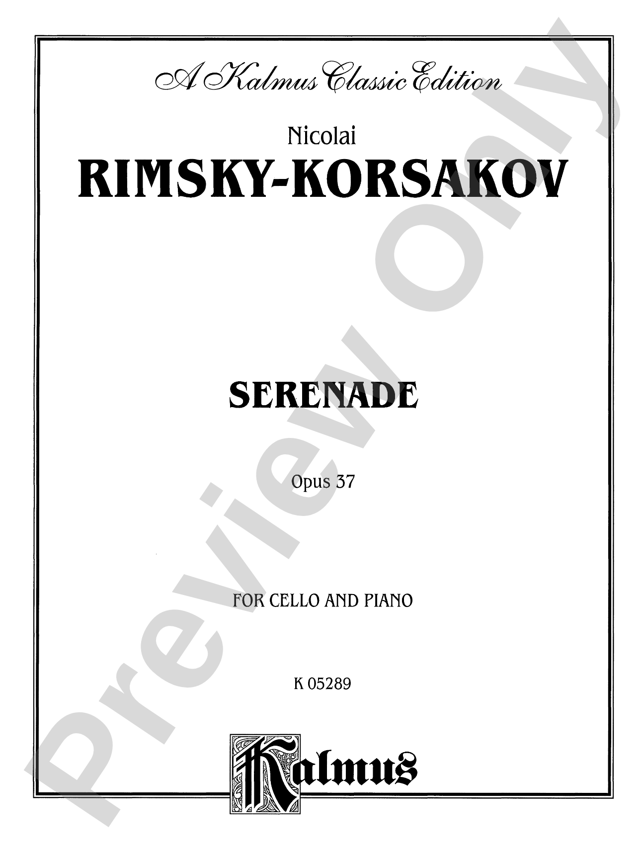 Rimsky-Korsakov: Serenade, Op. 37: Cello Book